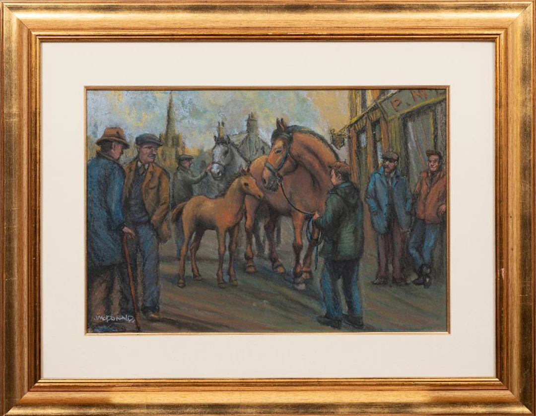 James McDonald, Horse Market, pastel on board