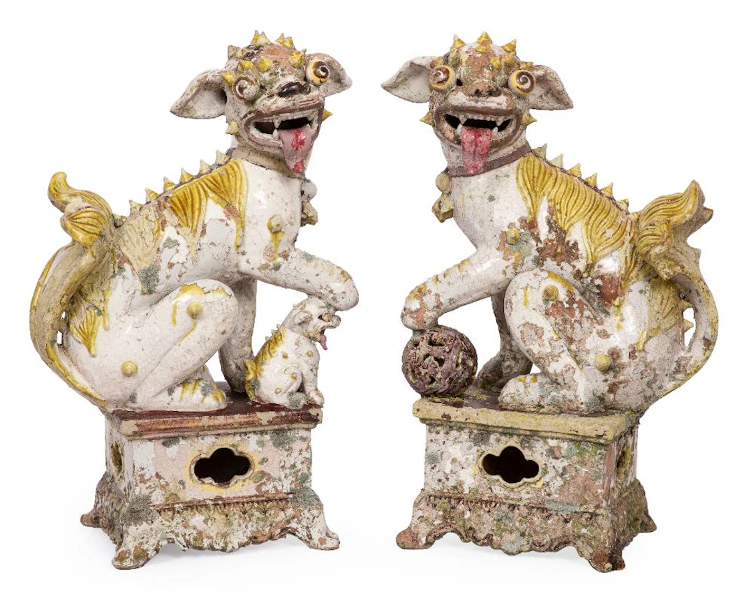 Pair of Chinese Glazed Pottery Buddhist Lions