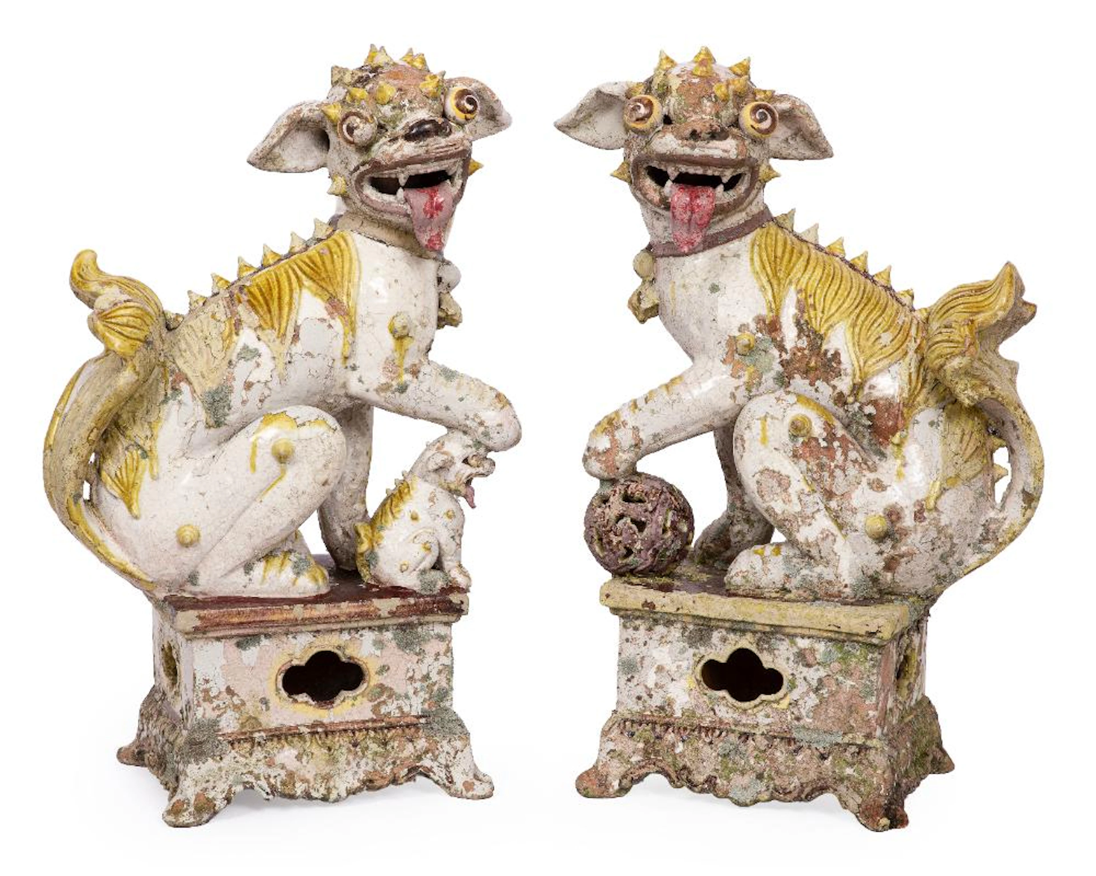 Pair of Chinese Glazed Pottery Buddhist Lions
