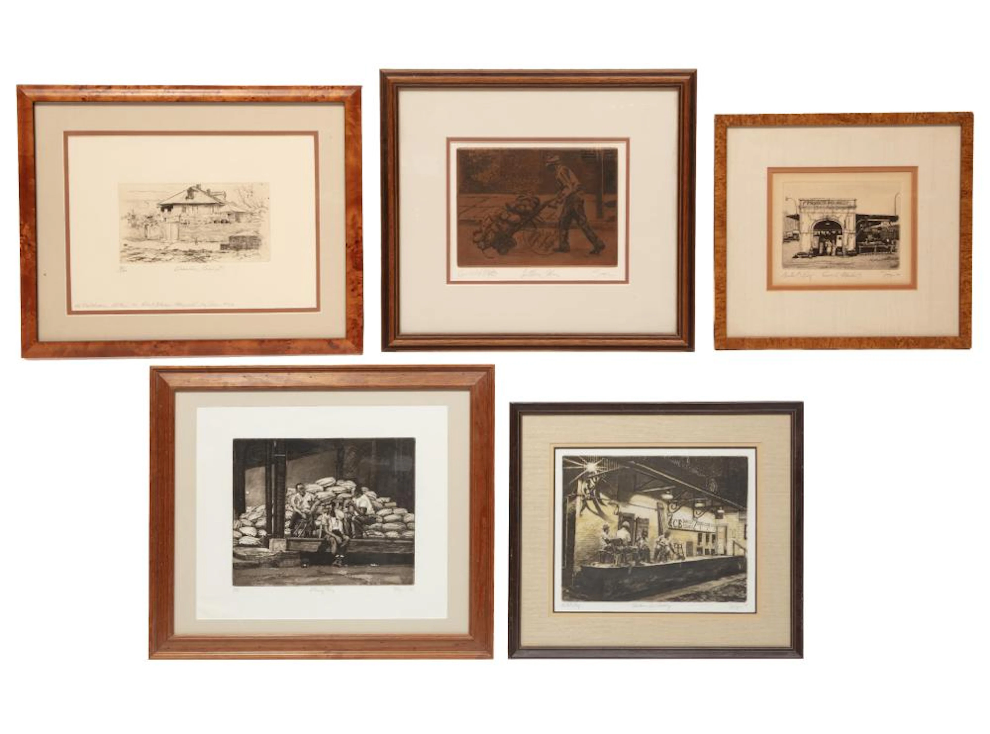 Group of Four Prints and a Cancelled Copper Plate Including Etchings