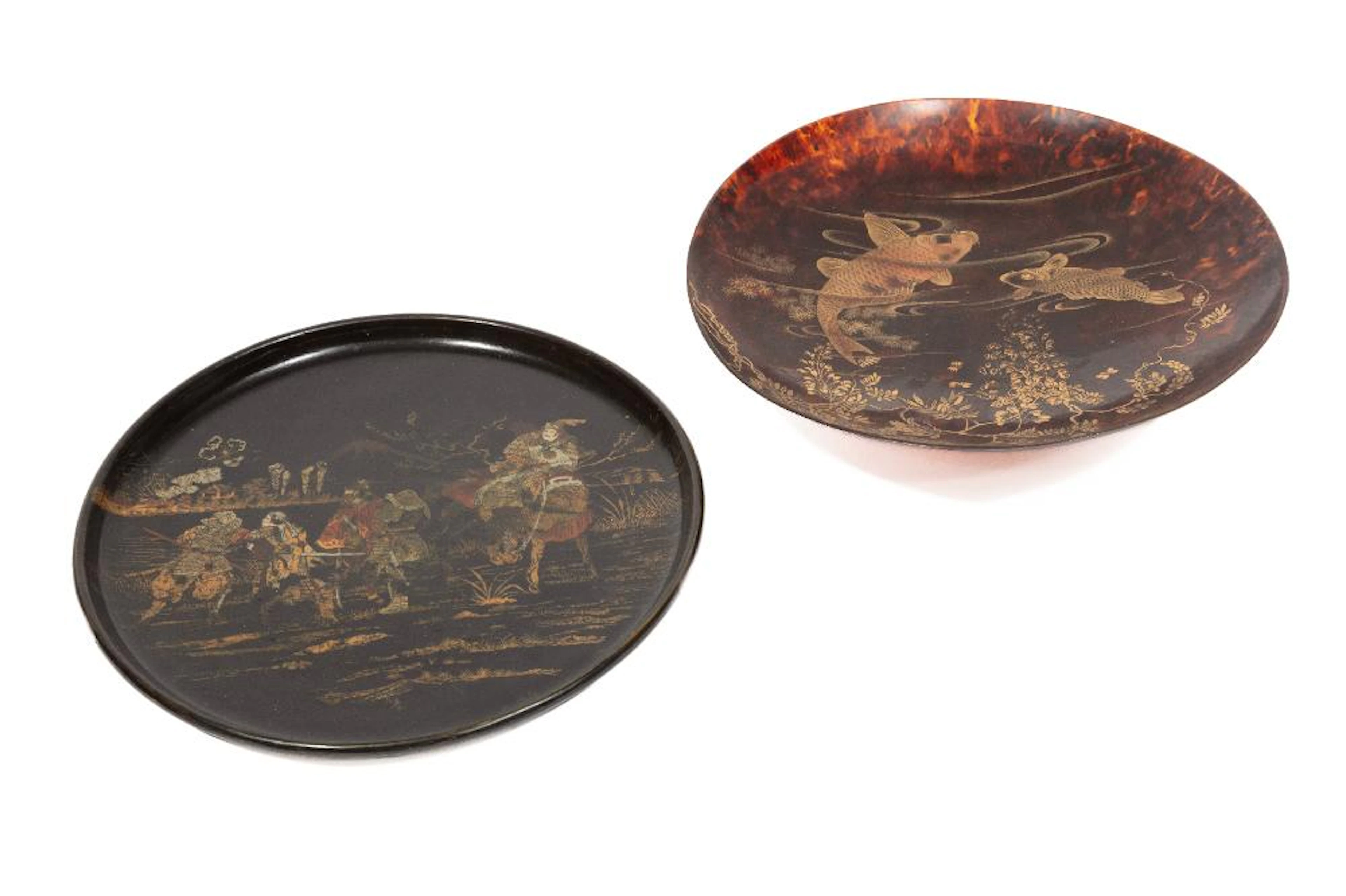 Two Paint Decorated and Gilded Asian Tray or Bowls