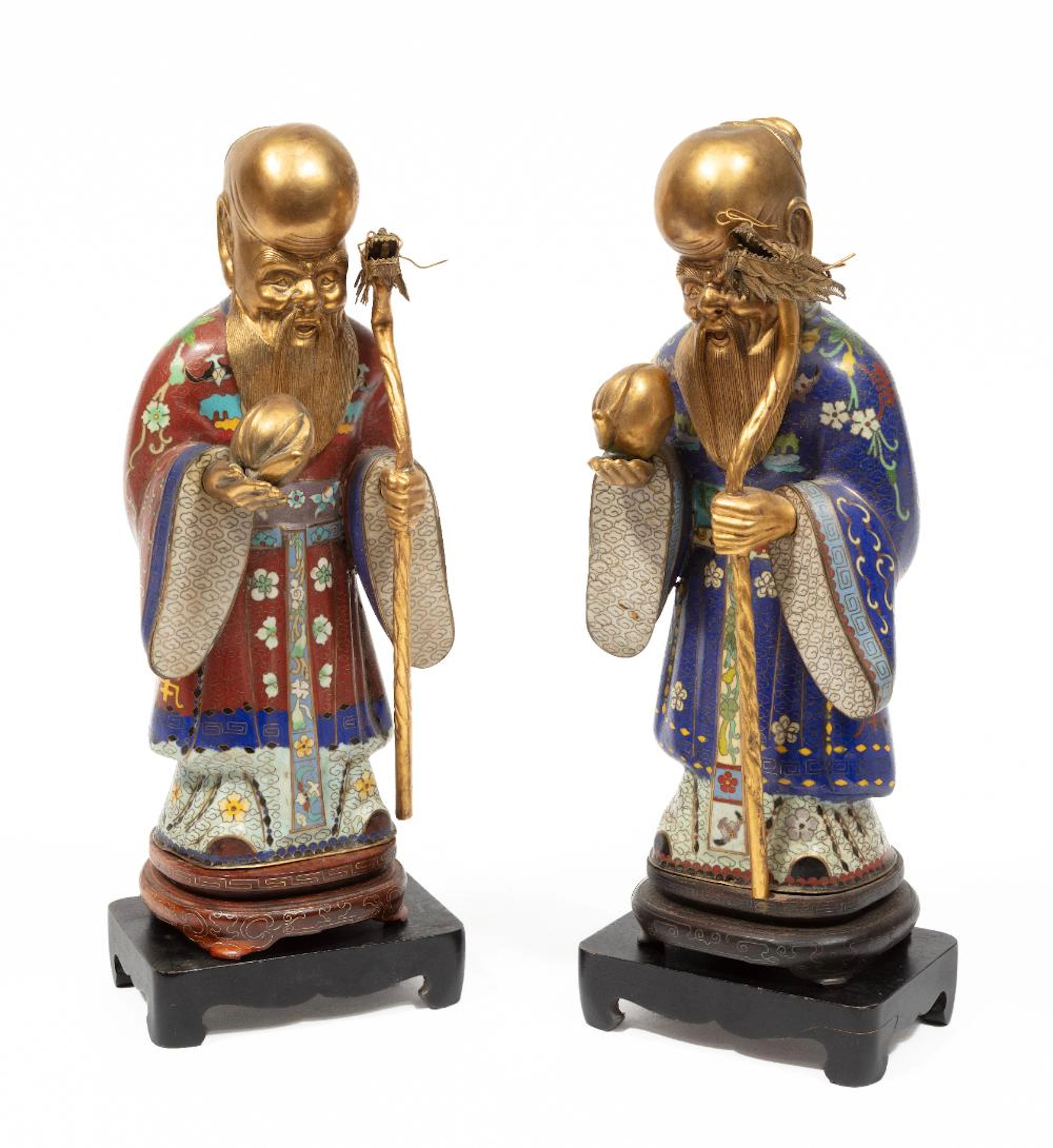 Two Chinese Cloisonné Enamel and Gilt Figures of Shoulao