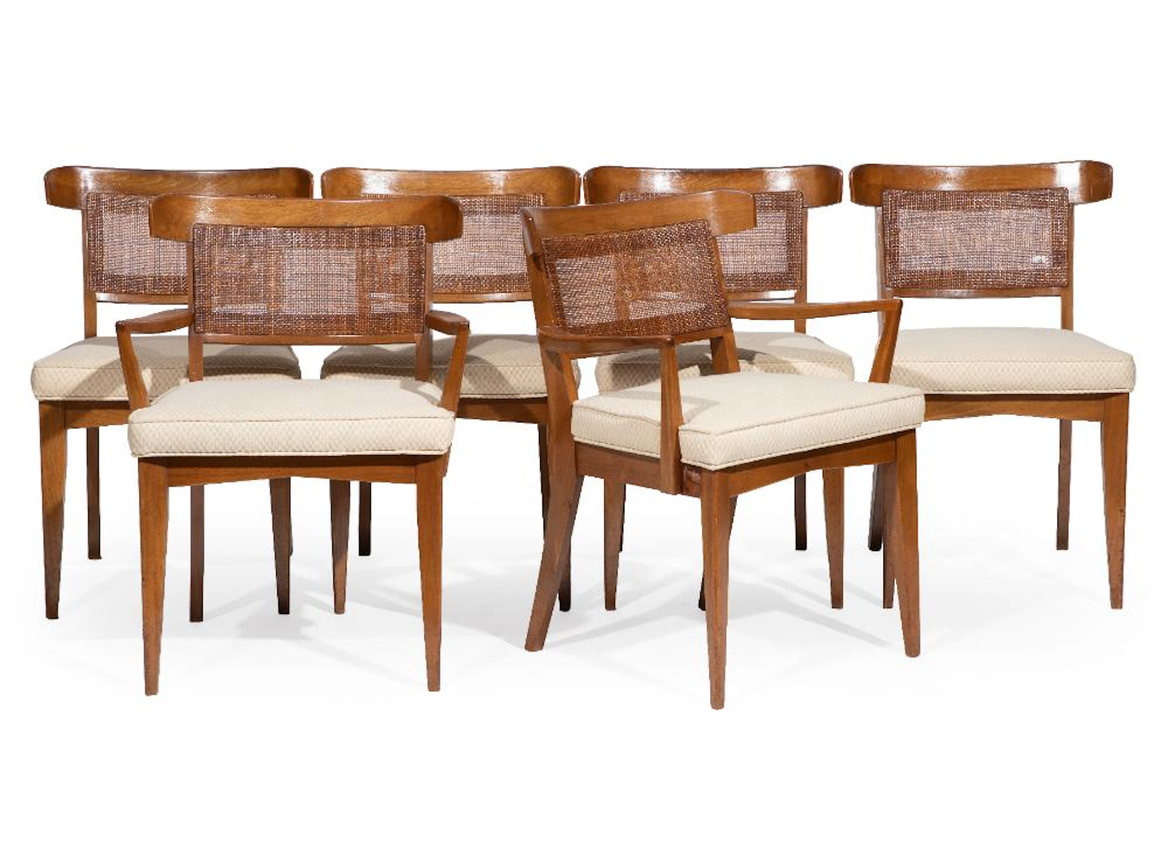 Set of Six Contemporary Erwin Lambeth Walnut and Cane Dining Chairs