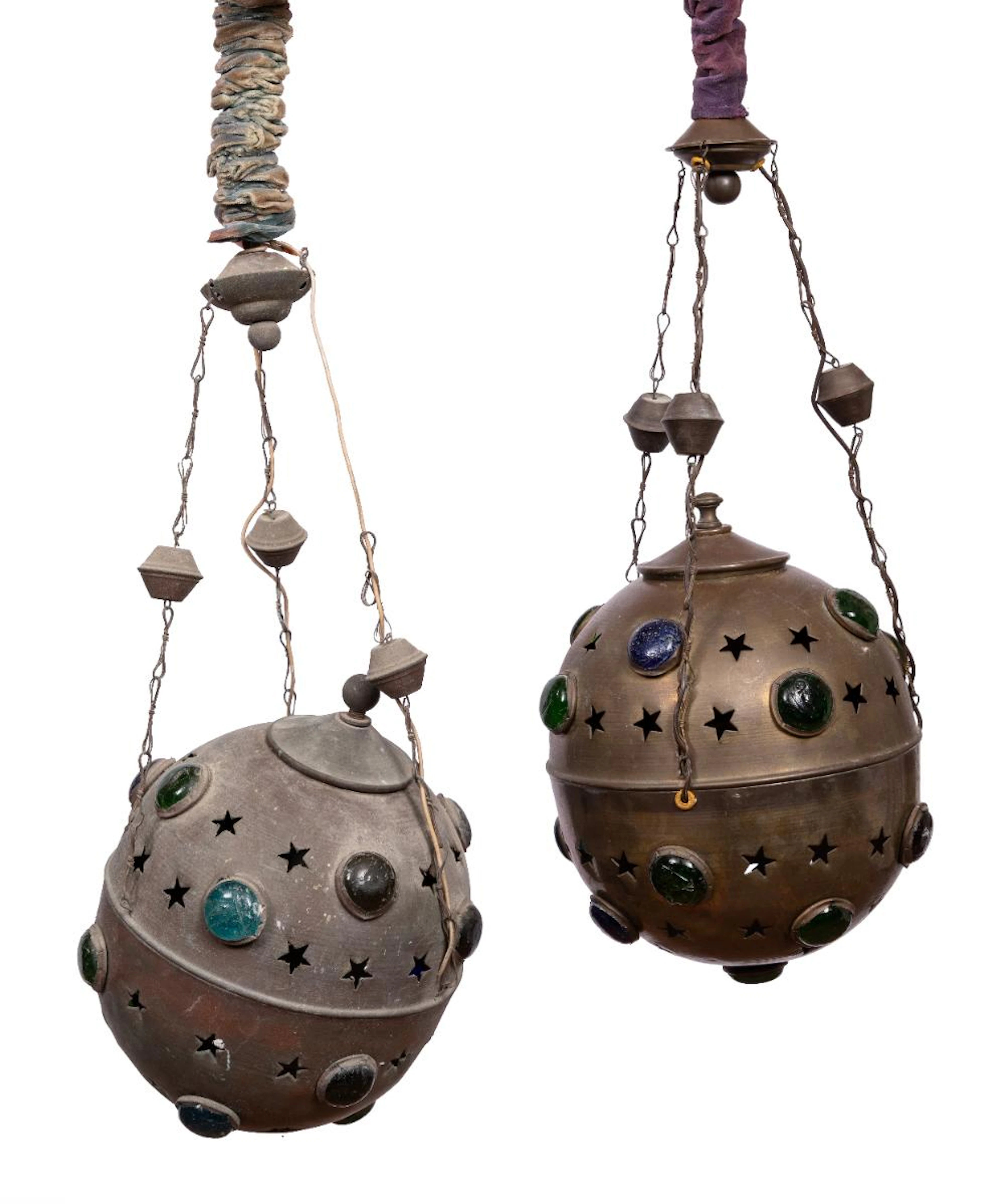Pair of Moroccan Brass and Glass Lanterns