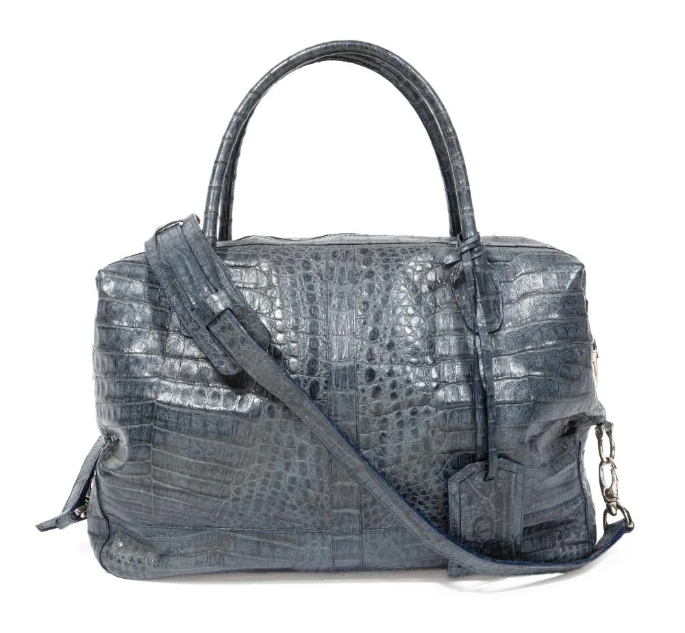 Vintage Italian Blue Crocodile Handbag