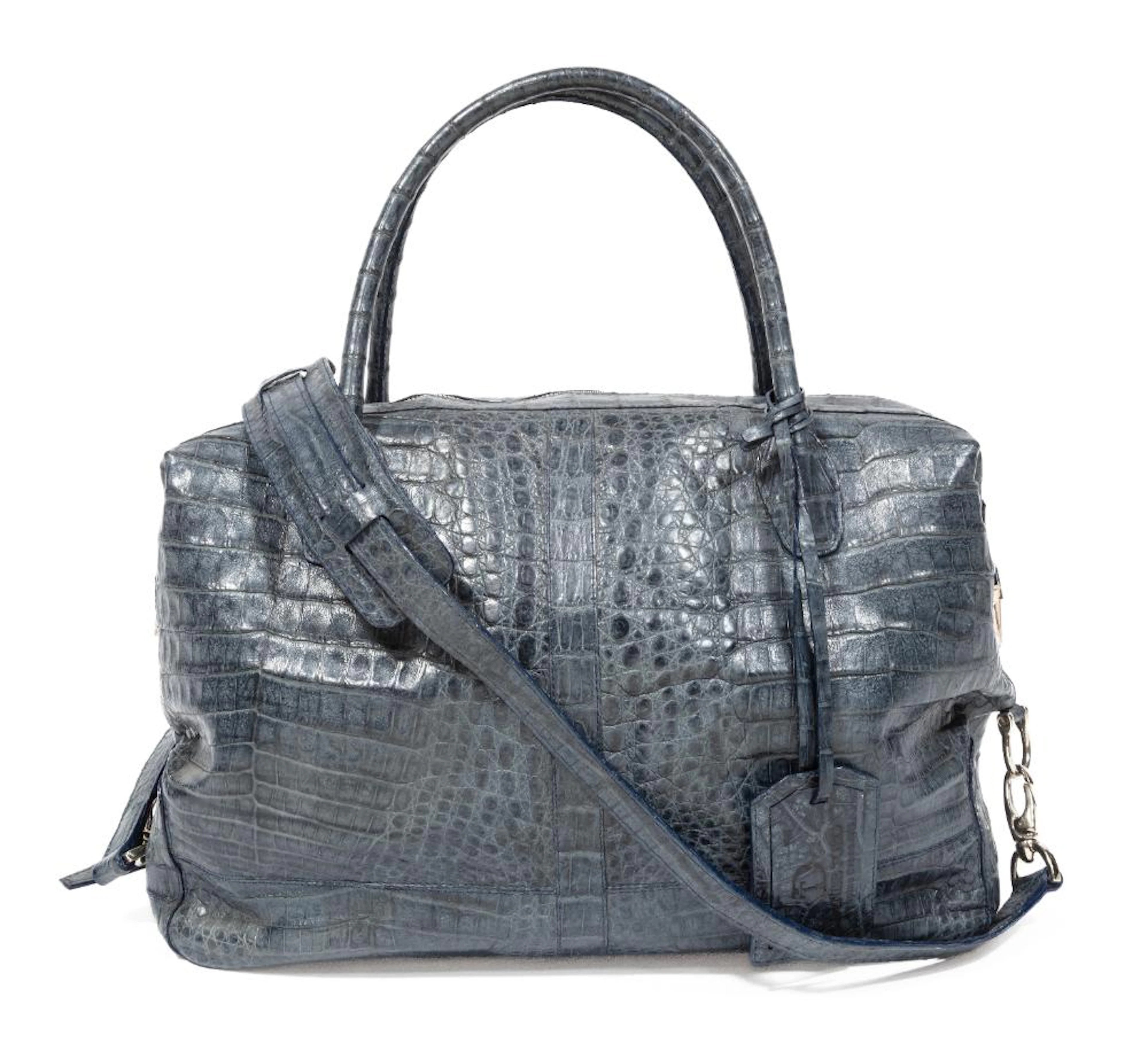 Vintage Italian Blue Crocodile Handbag