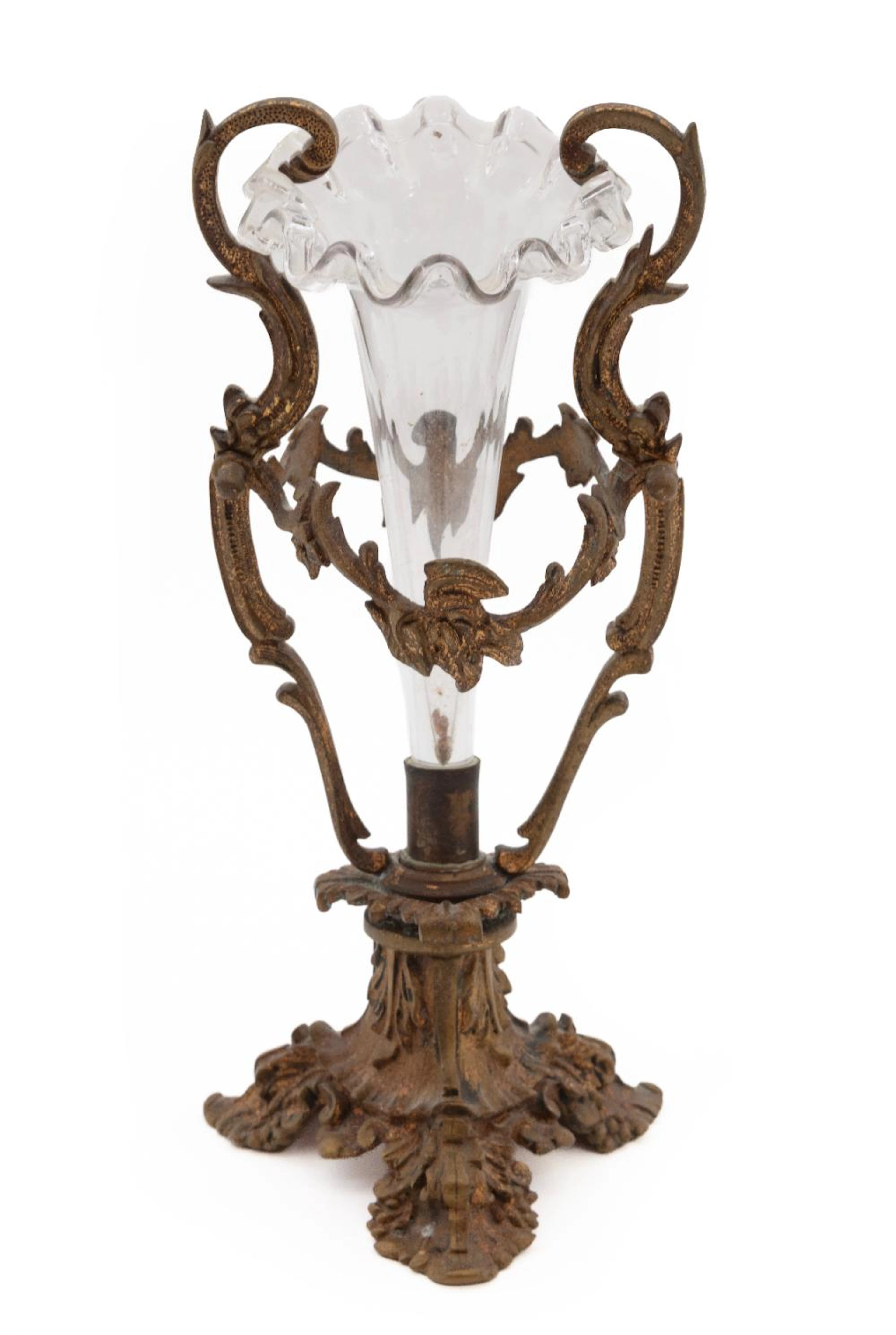 Victorian Gilt Metal and Glass Trumpet Vase