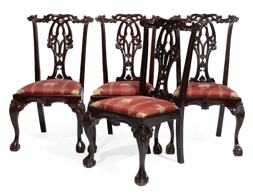 Set of Four Chippendale-Style carved Mahogany Side Chairs