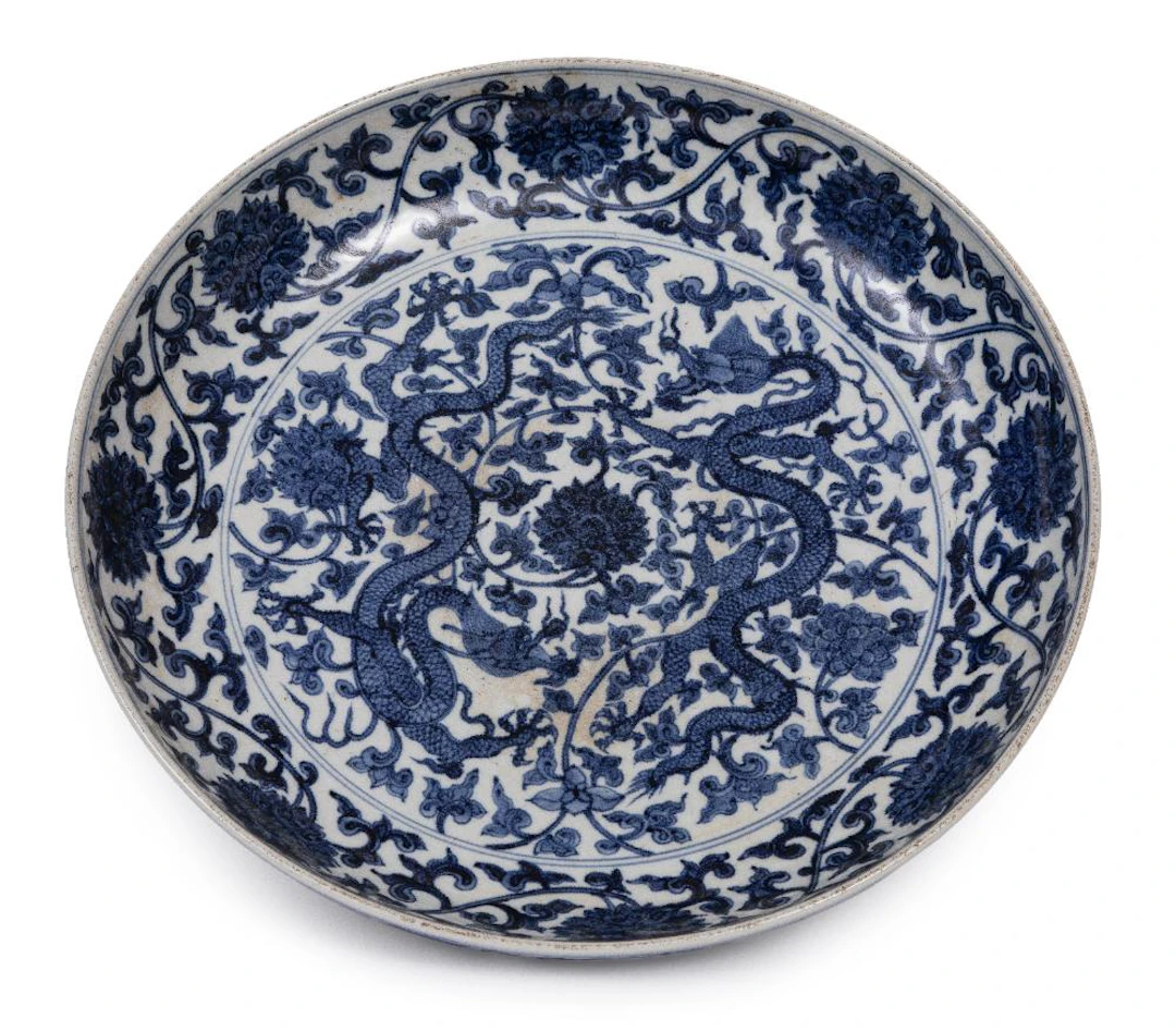 Large Chinese Ming-Style Blue and White Porcelain Dish