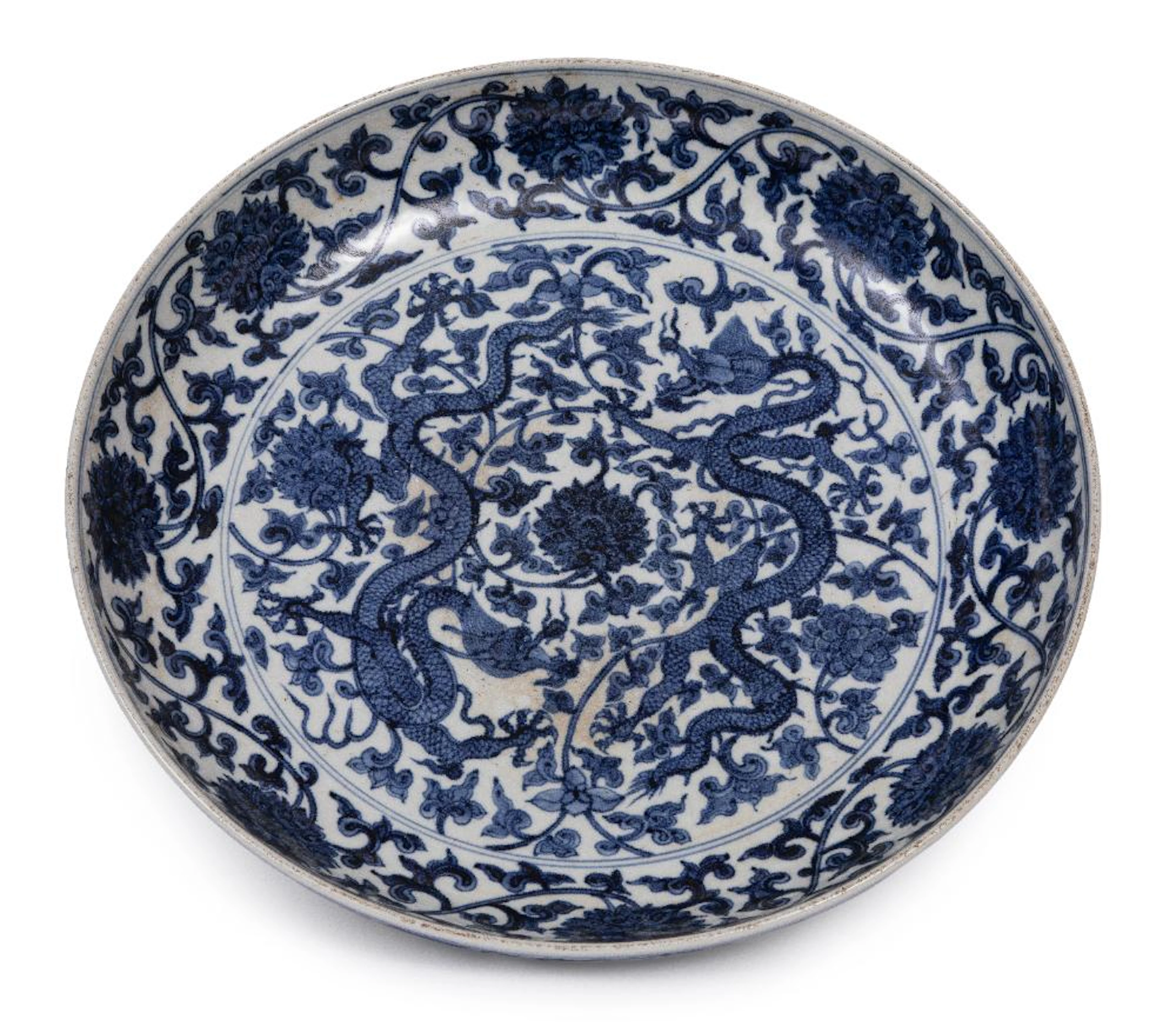 Large Chinese Ming-Style Blue and White Porcelain Dish
