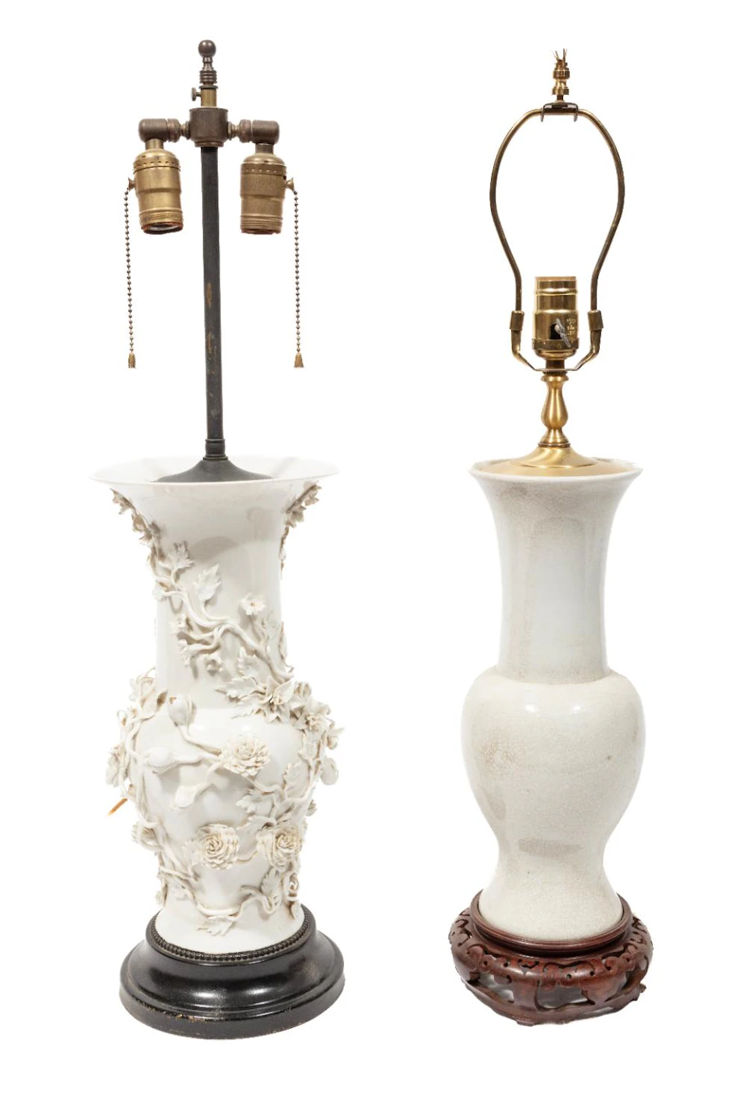 Two White Chinese Vase Lamps