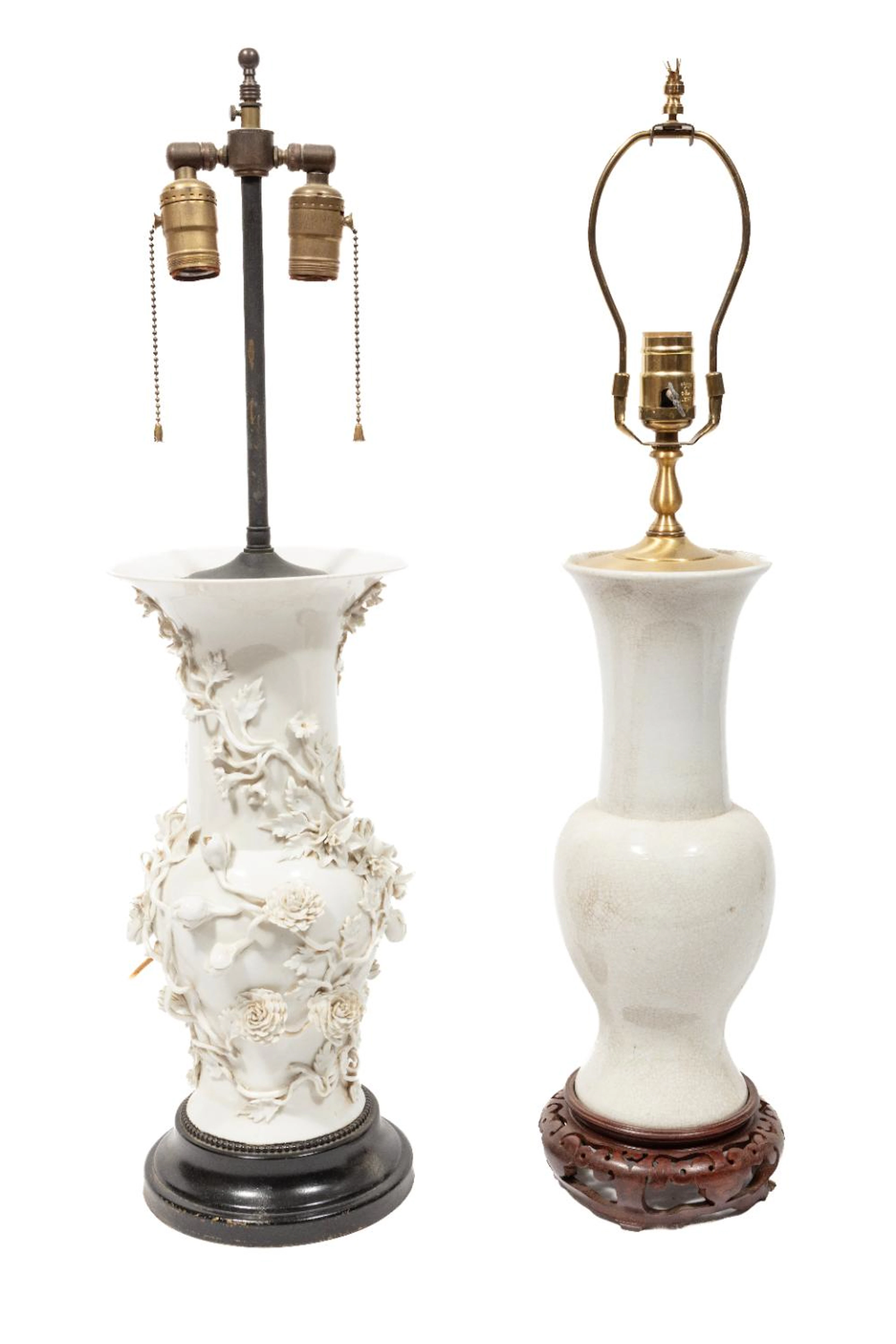 Two White Chinese Vase Lamps