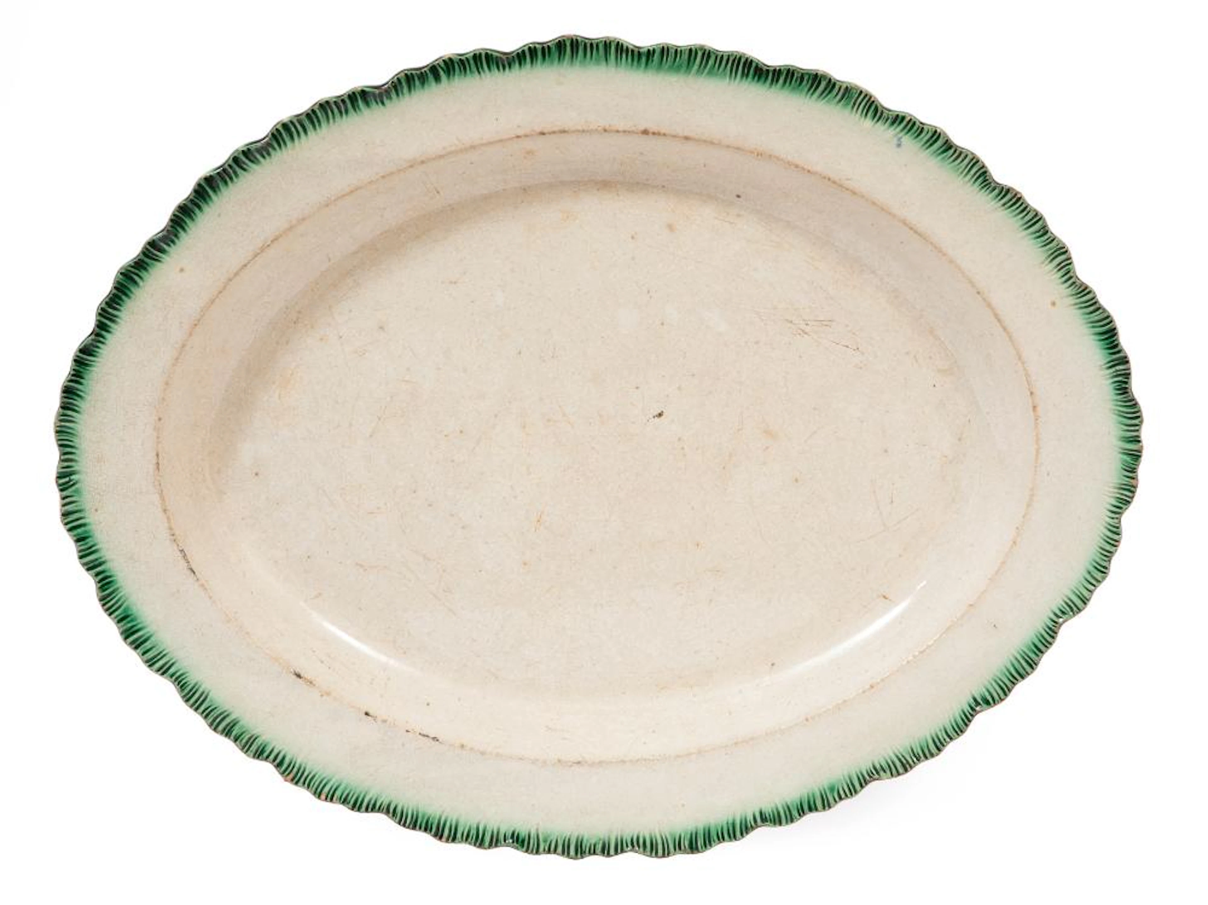 Leeds Porcelain Green Feather Edge Oval Platter