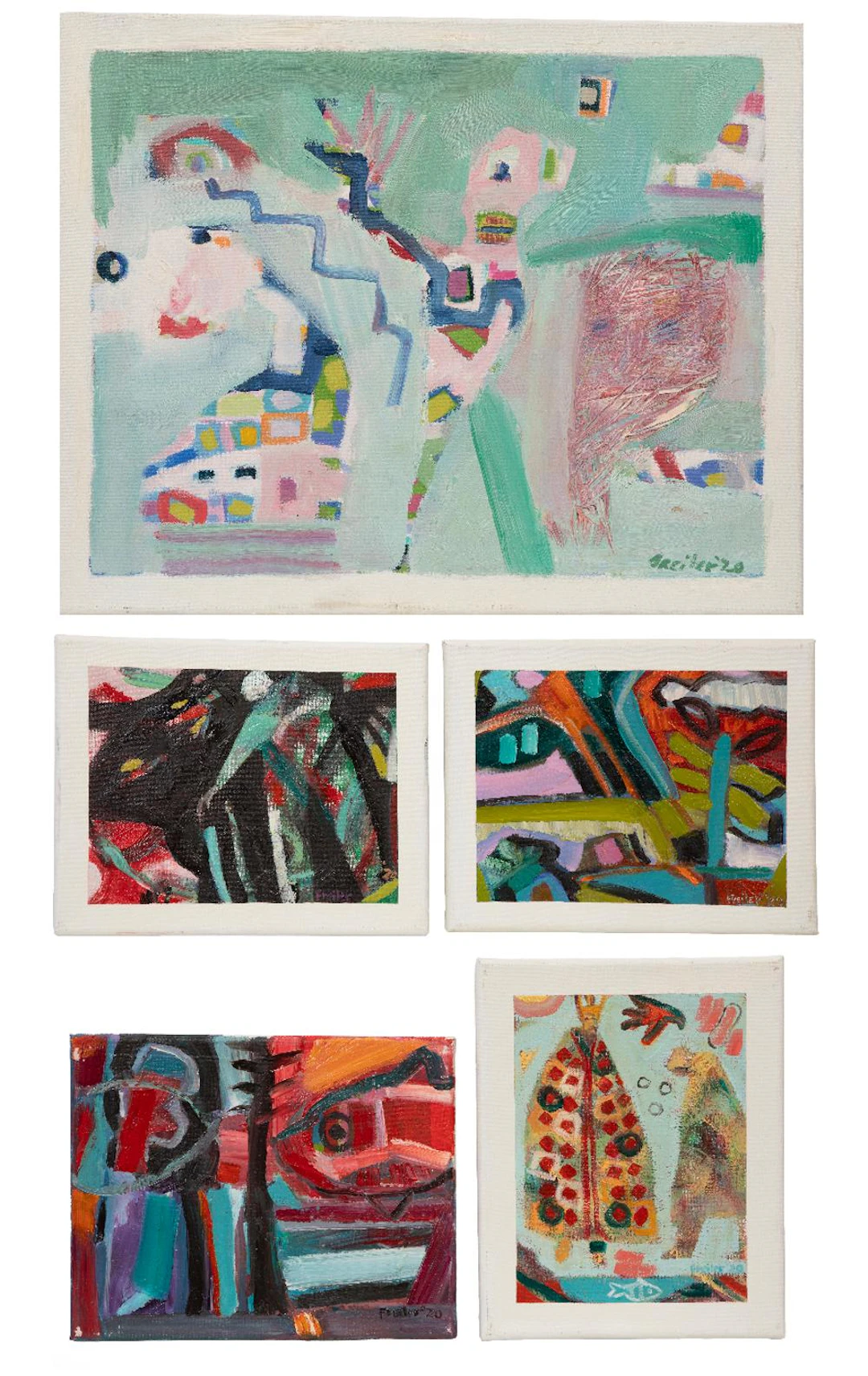 Group of Five Dale Freiler Acrylics on Canvas, I Don't Want To Go