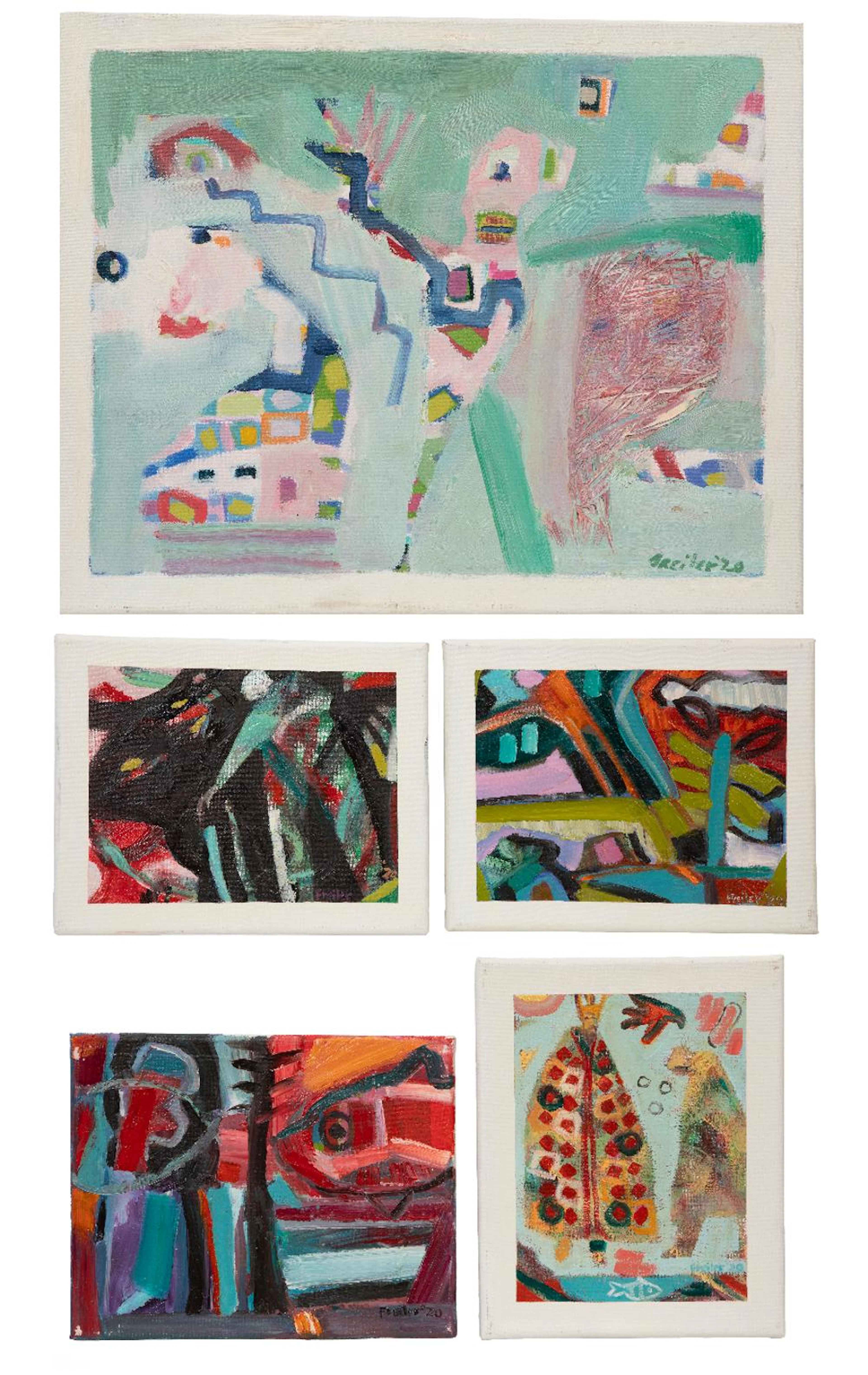 Group of Five Dale Freiler Acrylics on Canvas, I Don't Want To Go