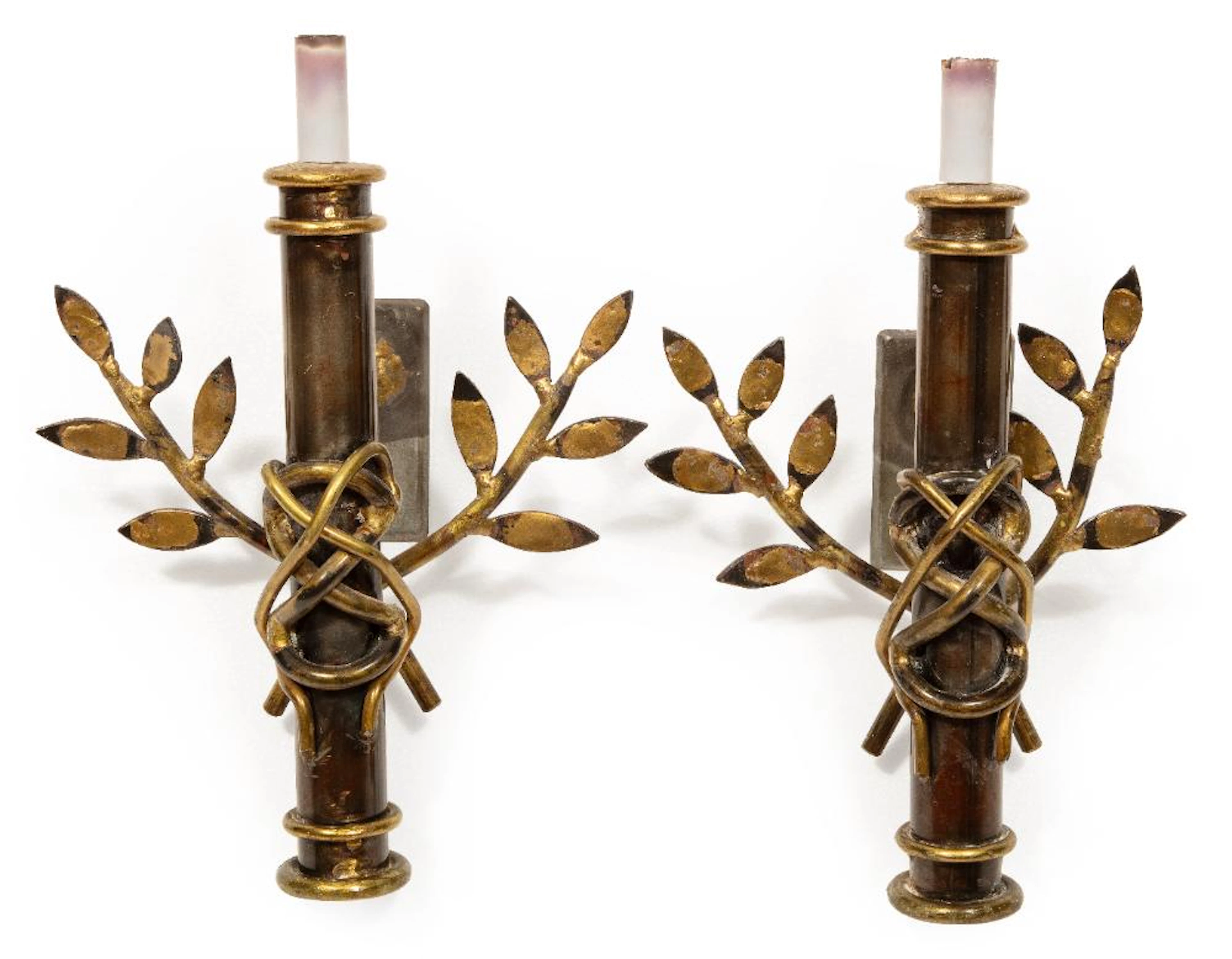 Pair of Mario Villa Patinated Metal Sconces