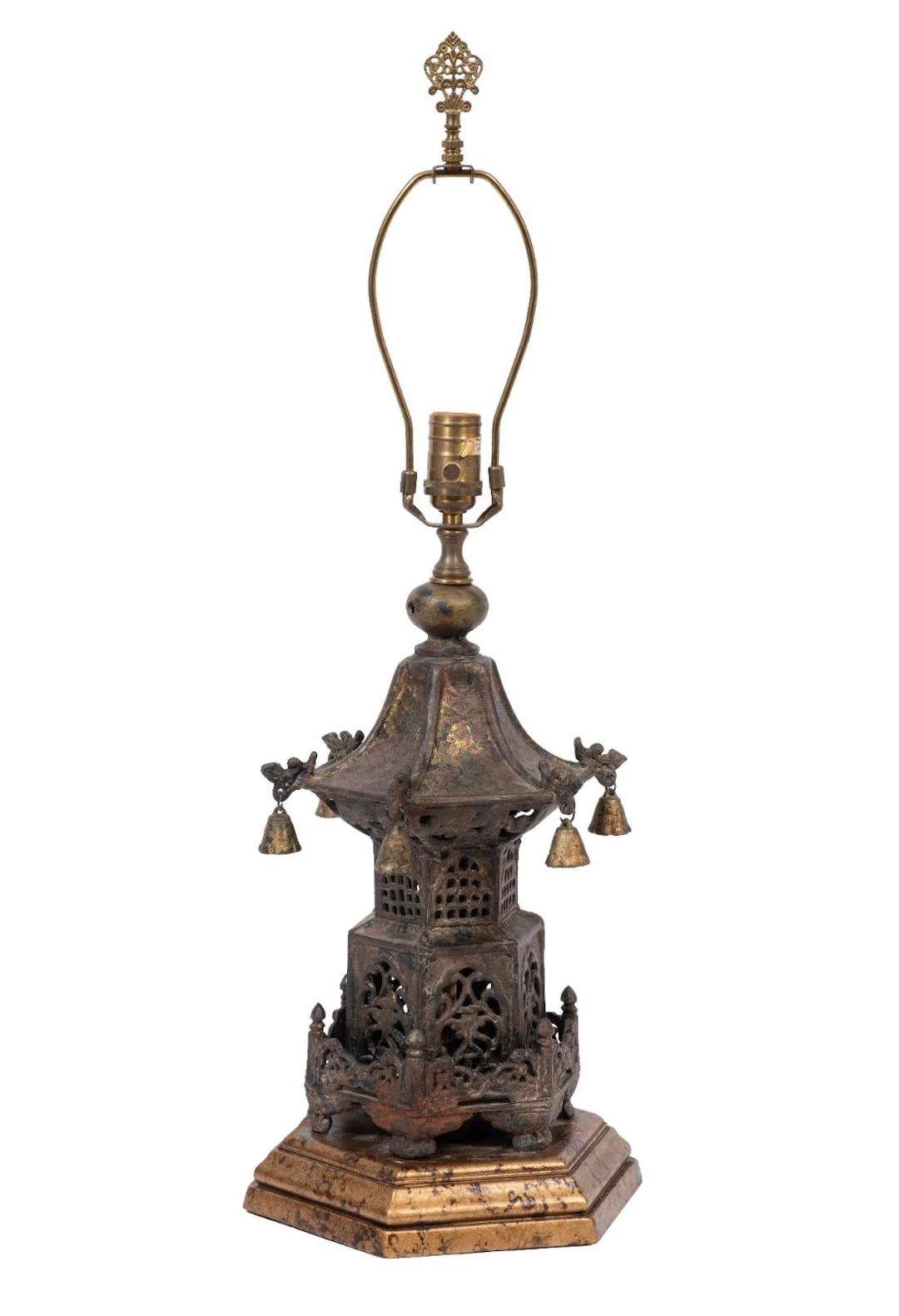 Decorative Japanese Metal Pagoda Mounted as Lamp