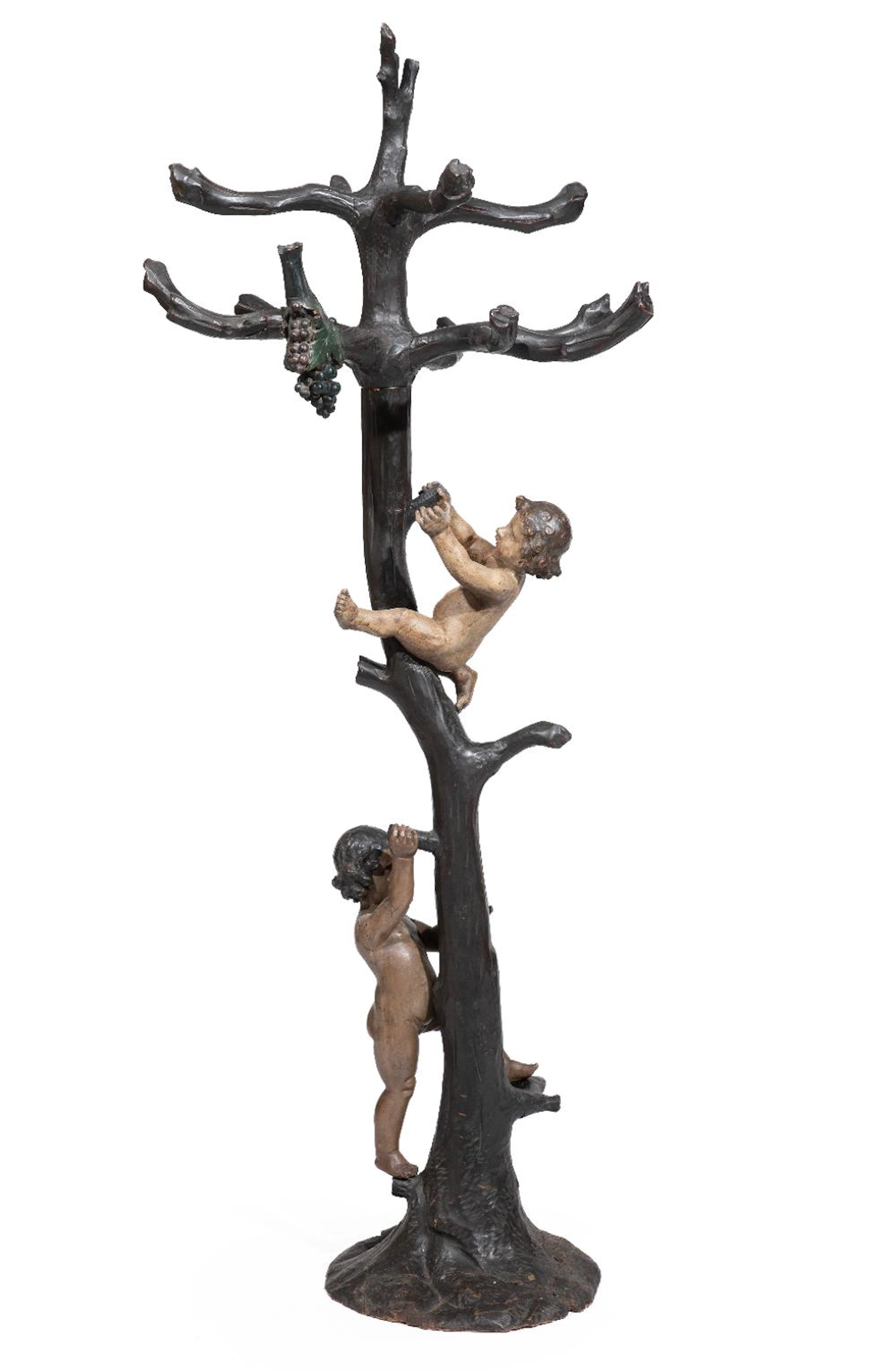 Continental Carved and Polychrome Hall Tree