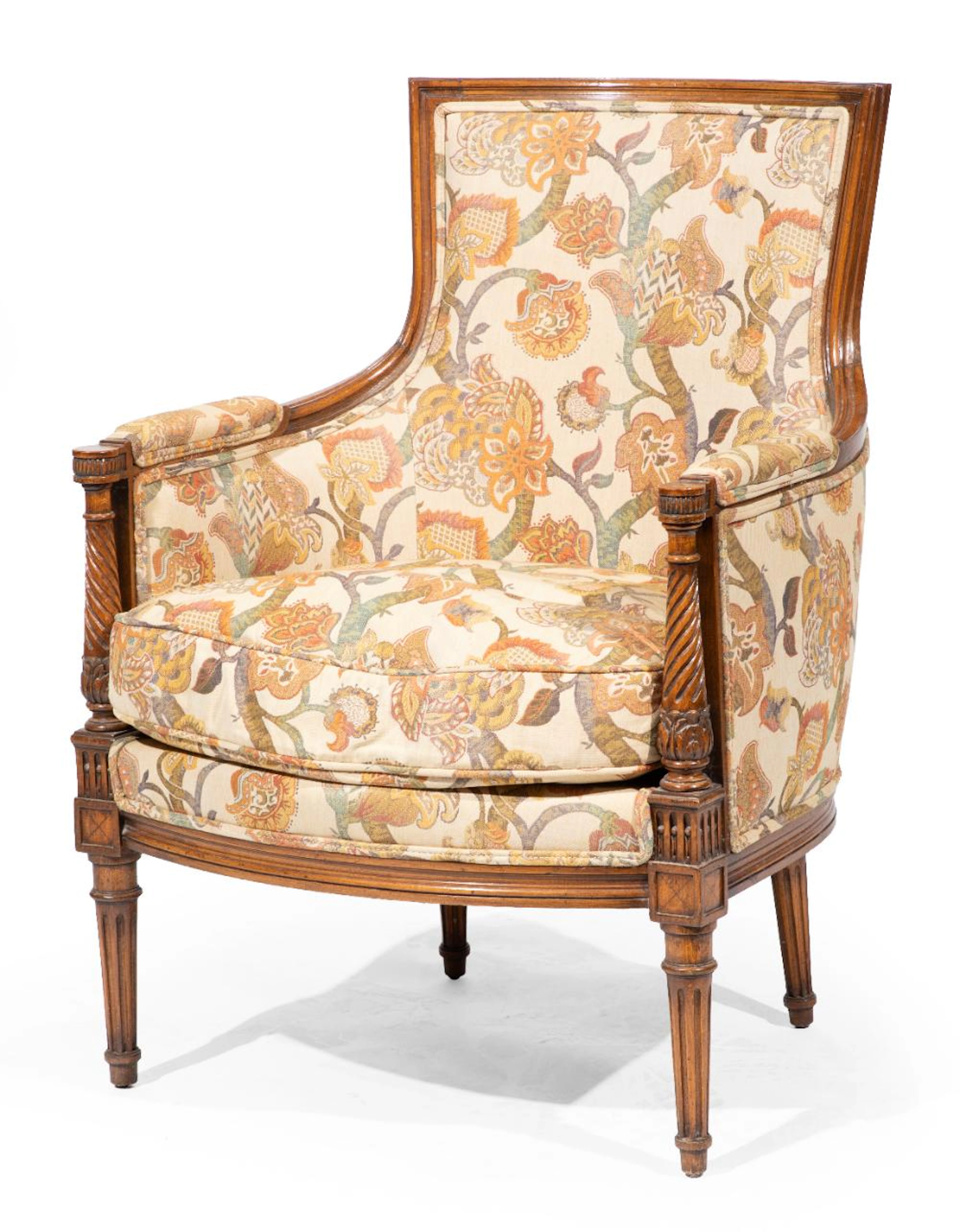 Louis XV-Style Carved Walnut Bergere