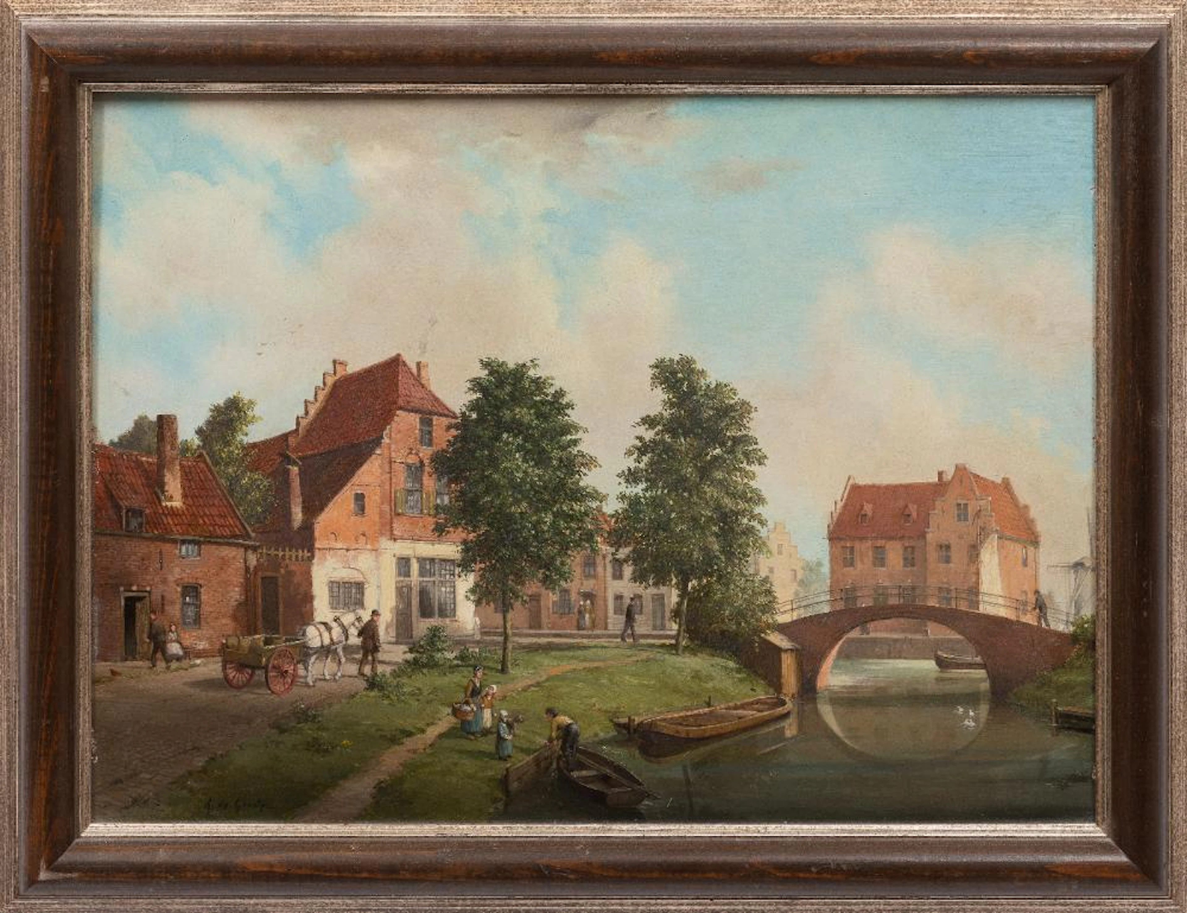 A.J.F. de Groote, Dutch Village, oil on panel