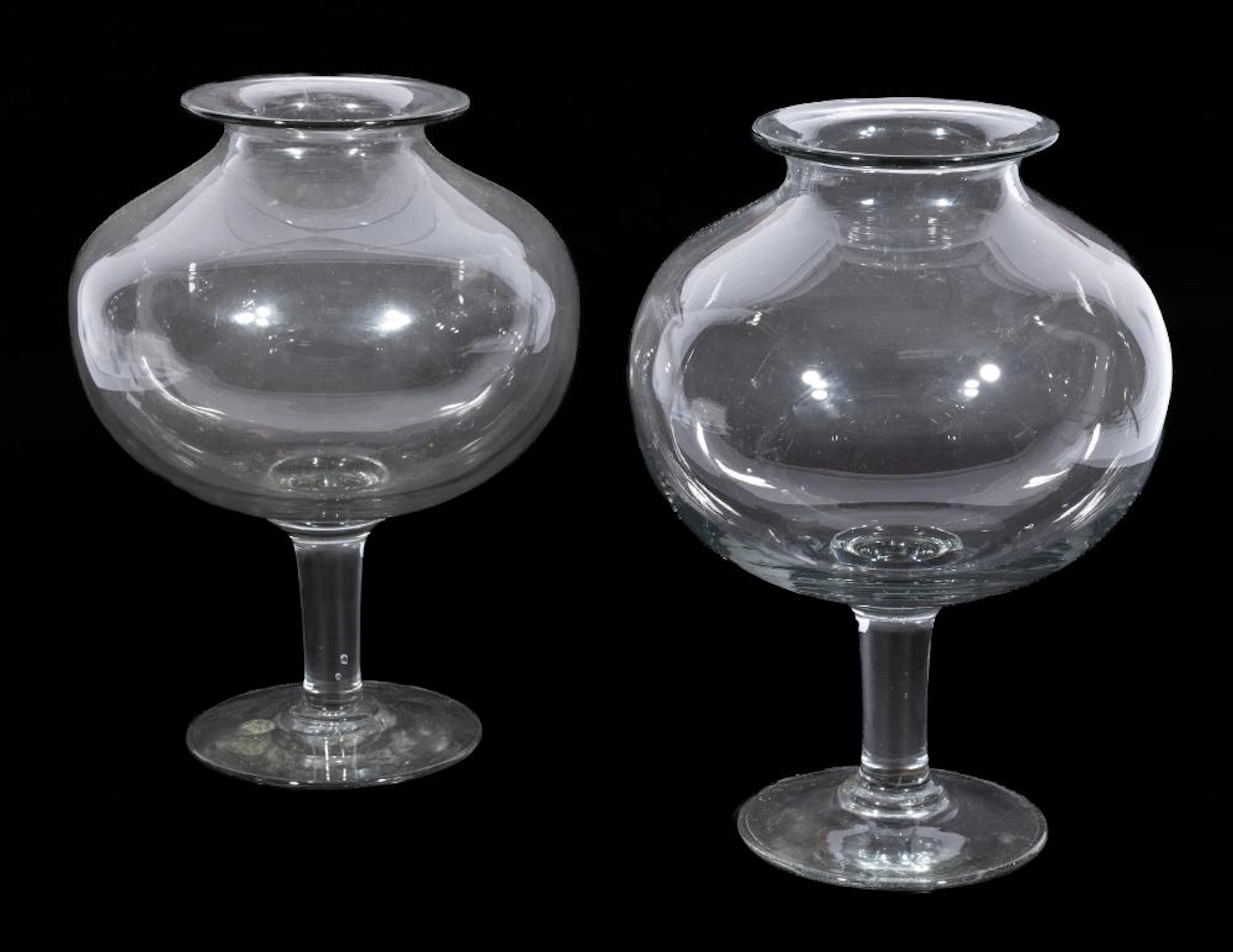 Pair of Antique 19th c. American Clear Blown Glass Footed Fish Bowls