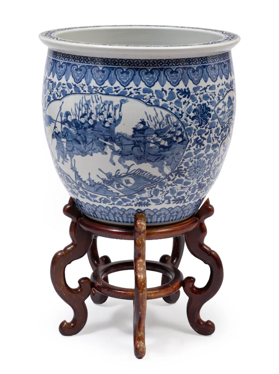 Chinese Blue and White Porcelain Jardiniere on Stand