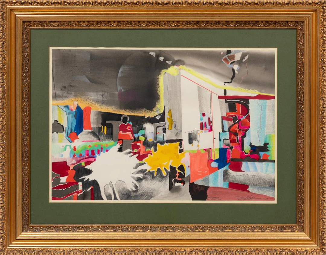 Paul Arthur Dufour, Kite in a Stairwell, color pencil and mixed media on board