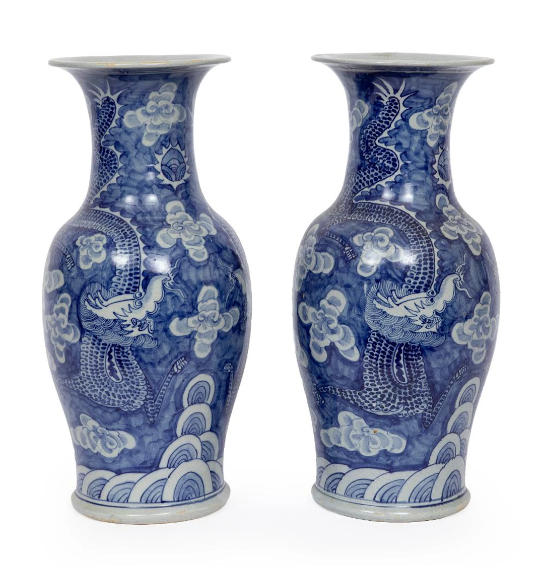 Pair of Chinese Blue and White Porcelain Vases
