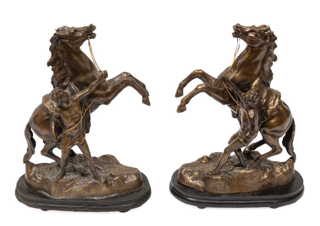 Pair of Patinated Metal Marley Horses