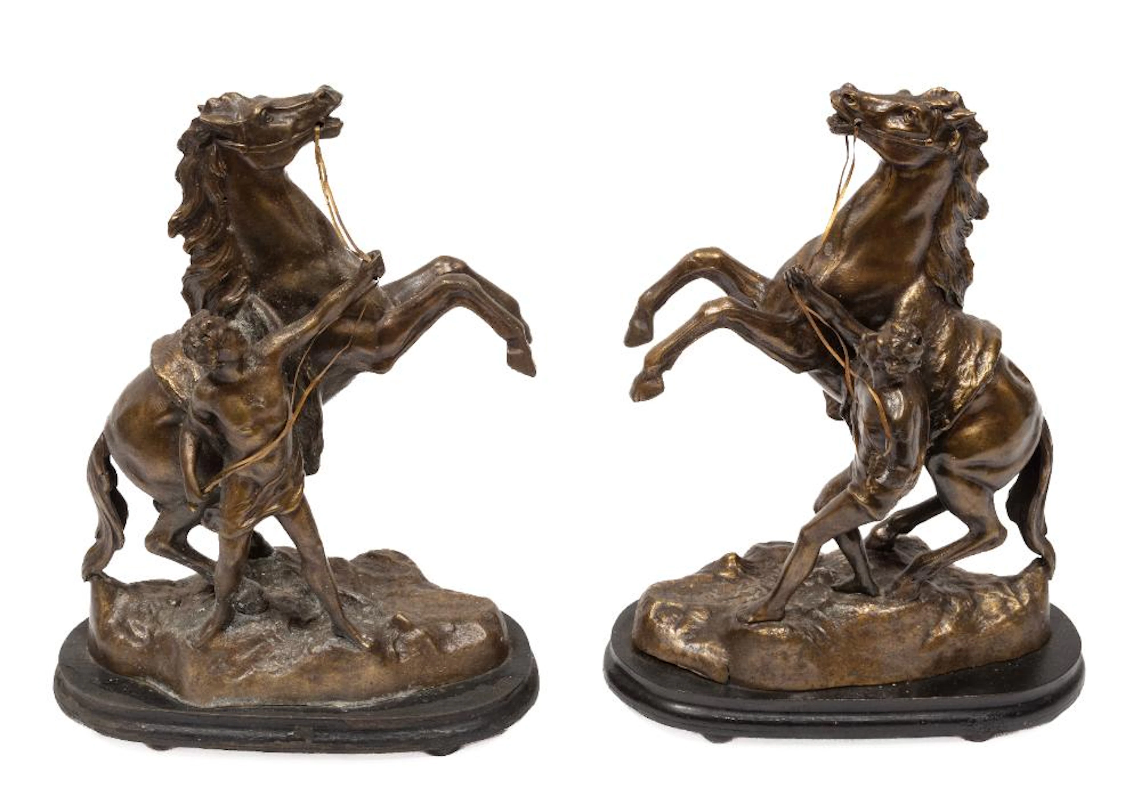 Pair of Patinated Metal Marley Horses