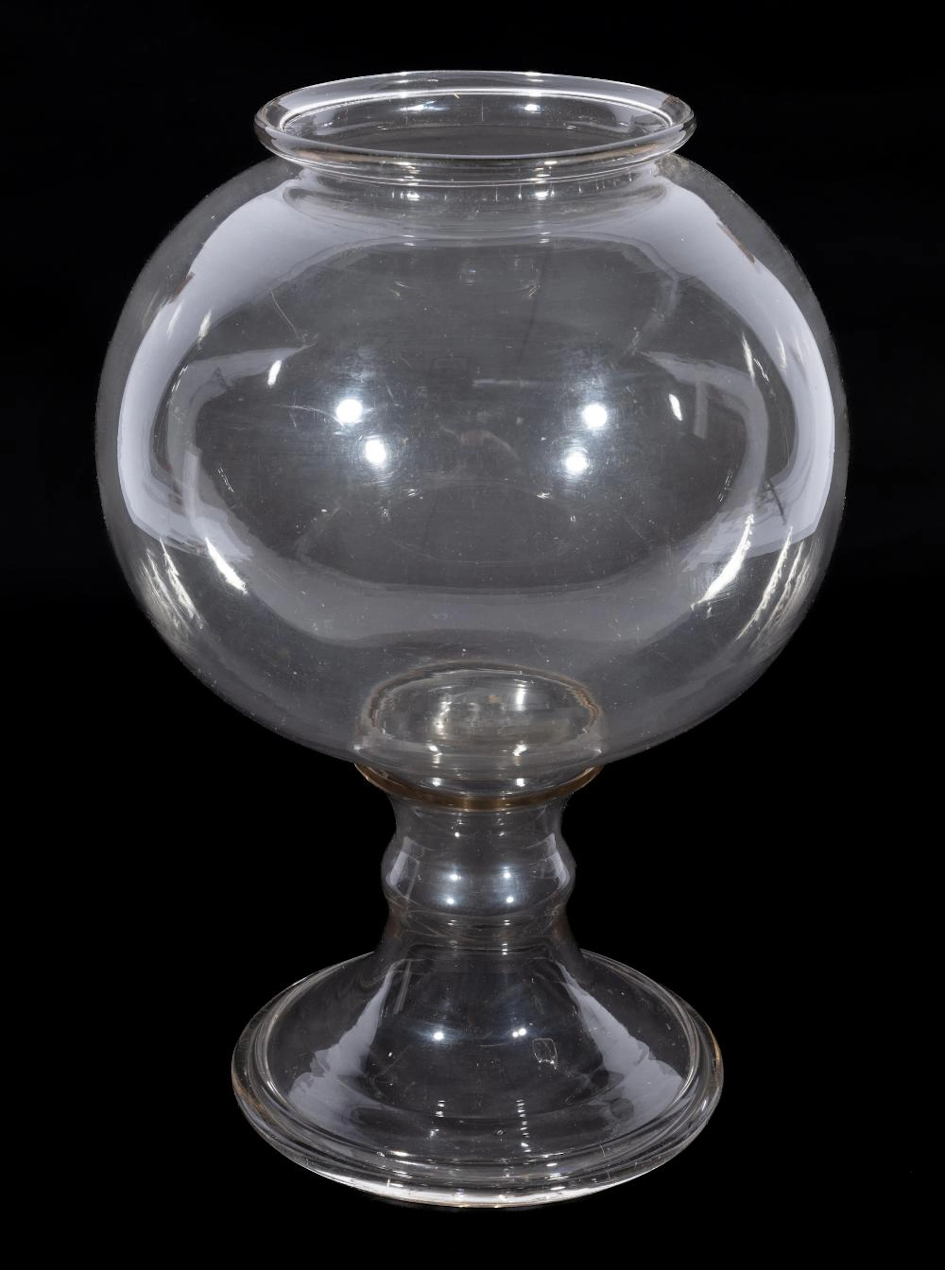 Antique 19th c. American Blown Clear Glass Pedestal Fish Bowl, Large