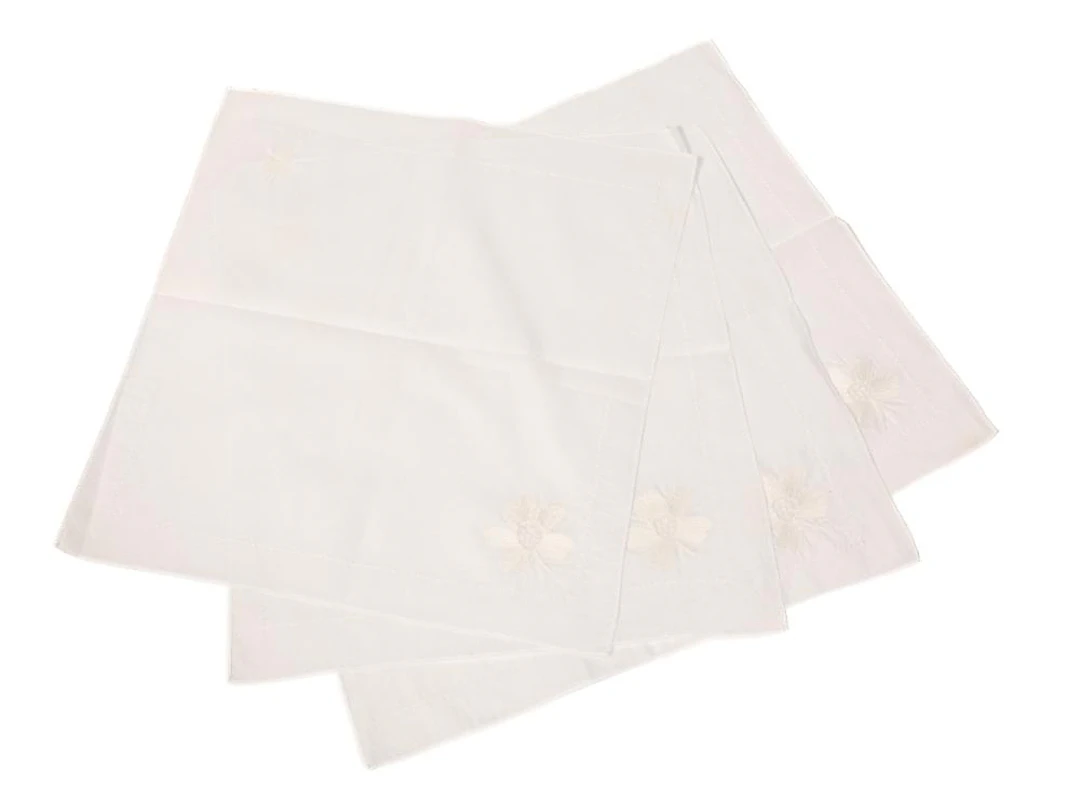 Bethany Collins, Napkins, 2014, set of four embroidered cotton napkins