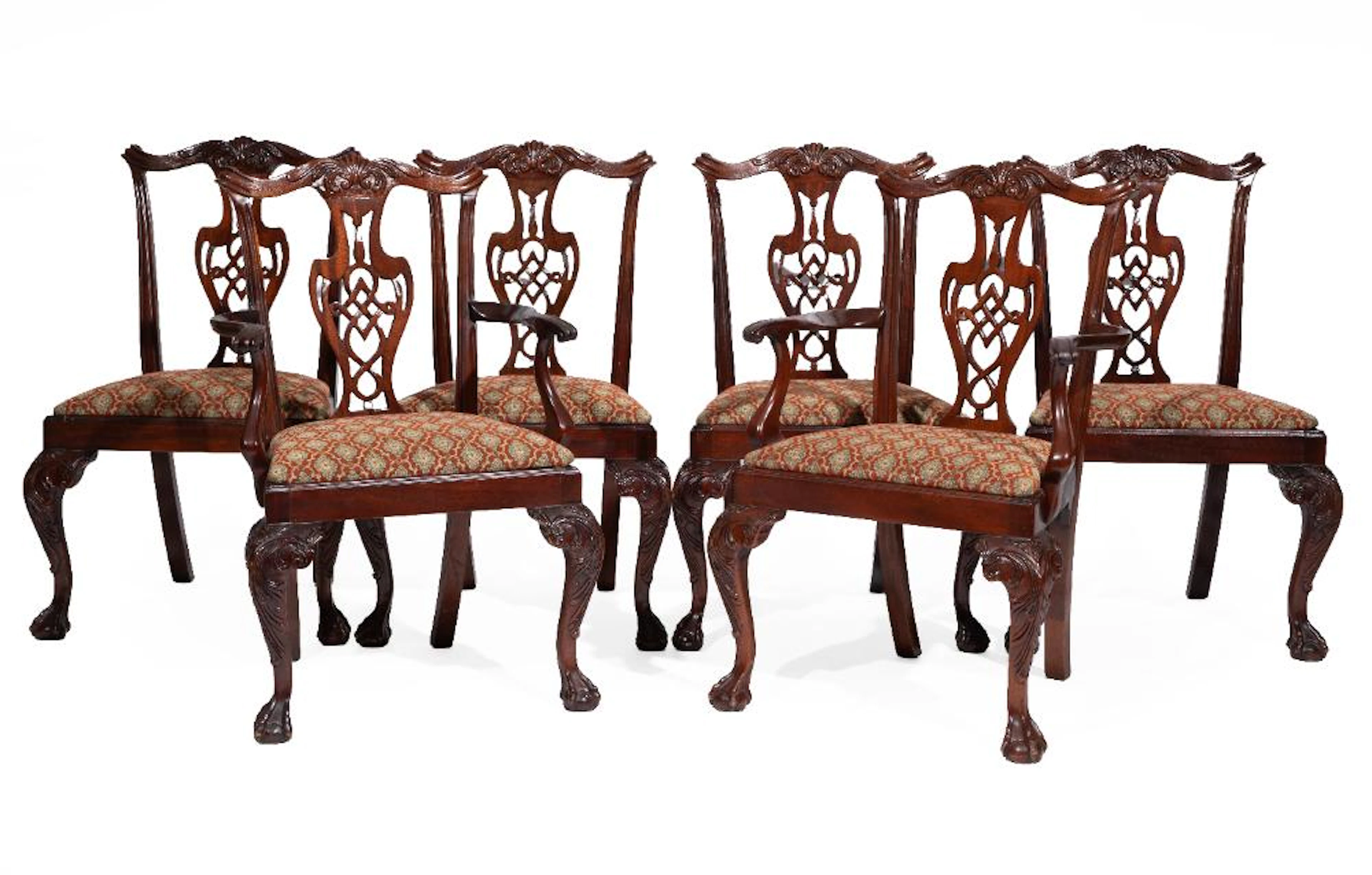 Set of Six Chippendale-Style Carved Mahogany Dining Chairs