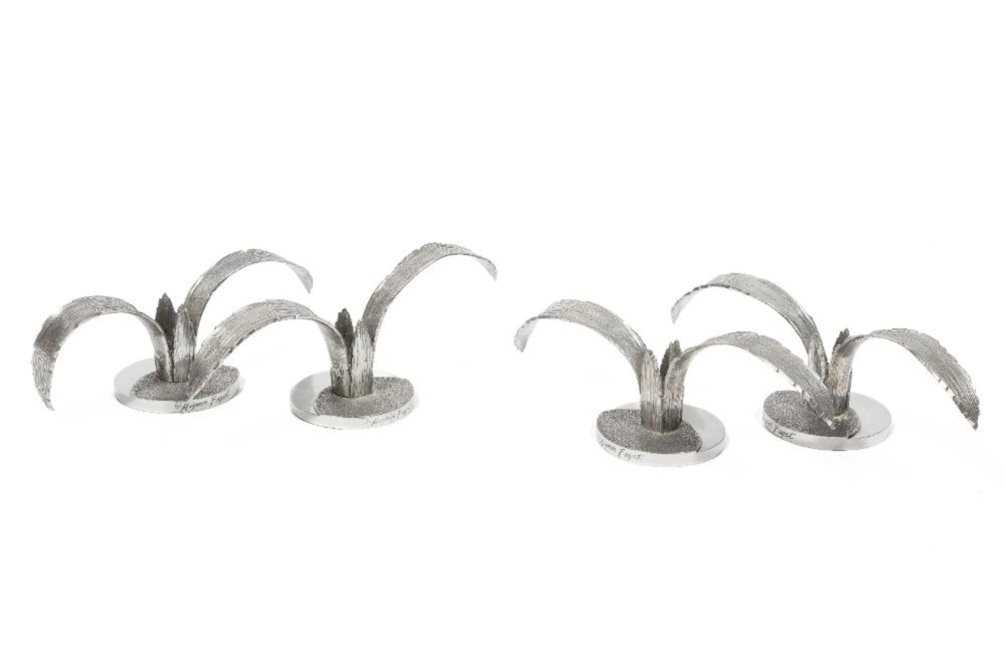 Four Vintage Mignon Faget Silvertone Metal Leaf Form Candle Holders