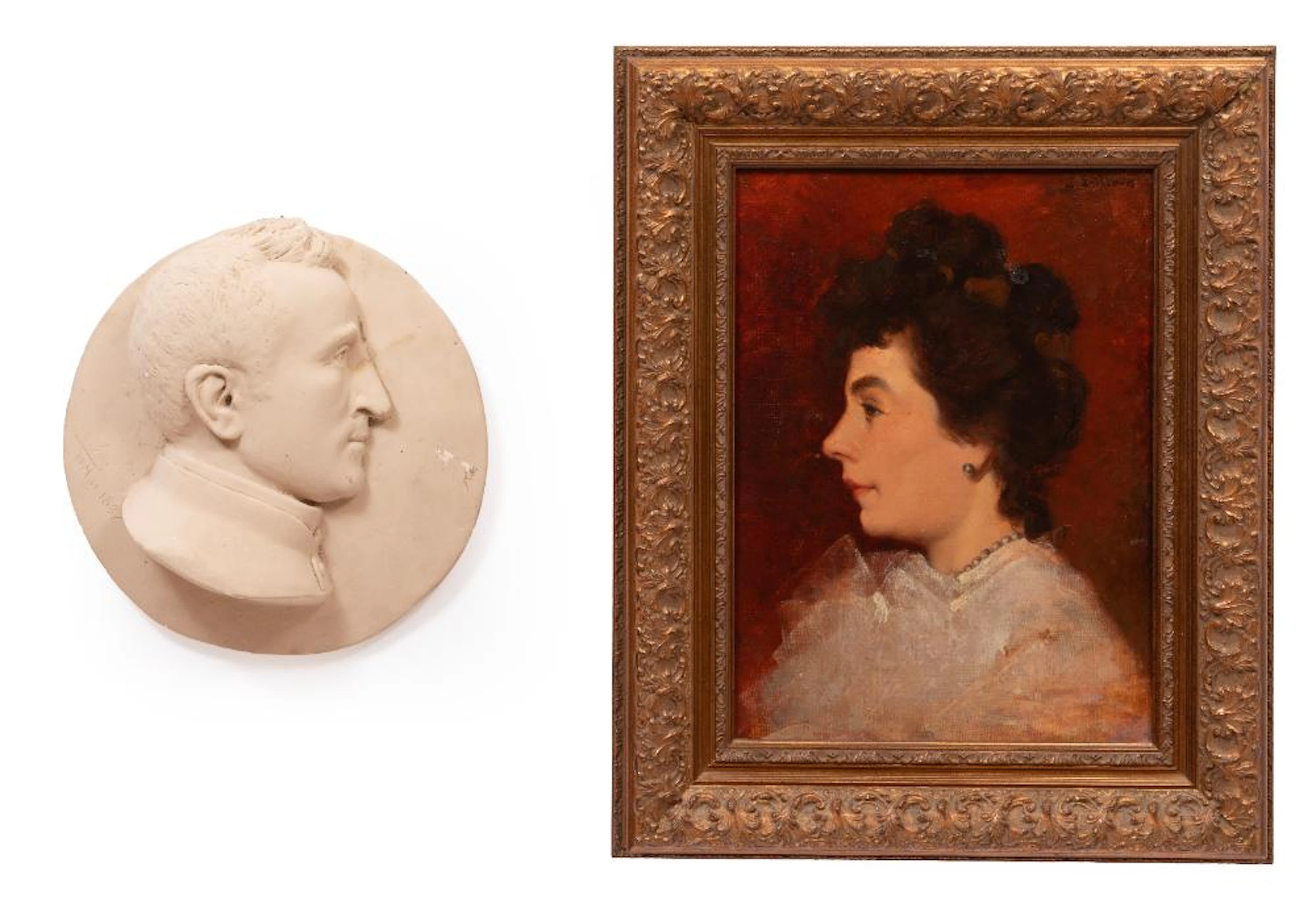 Twentieth Century French School Portrait of a Woman with Plaster Relief