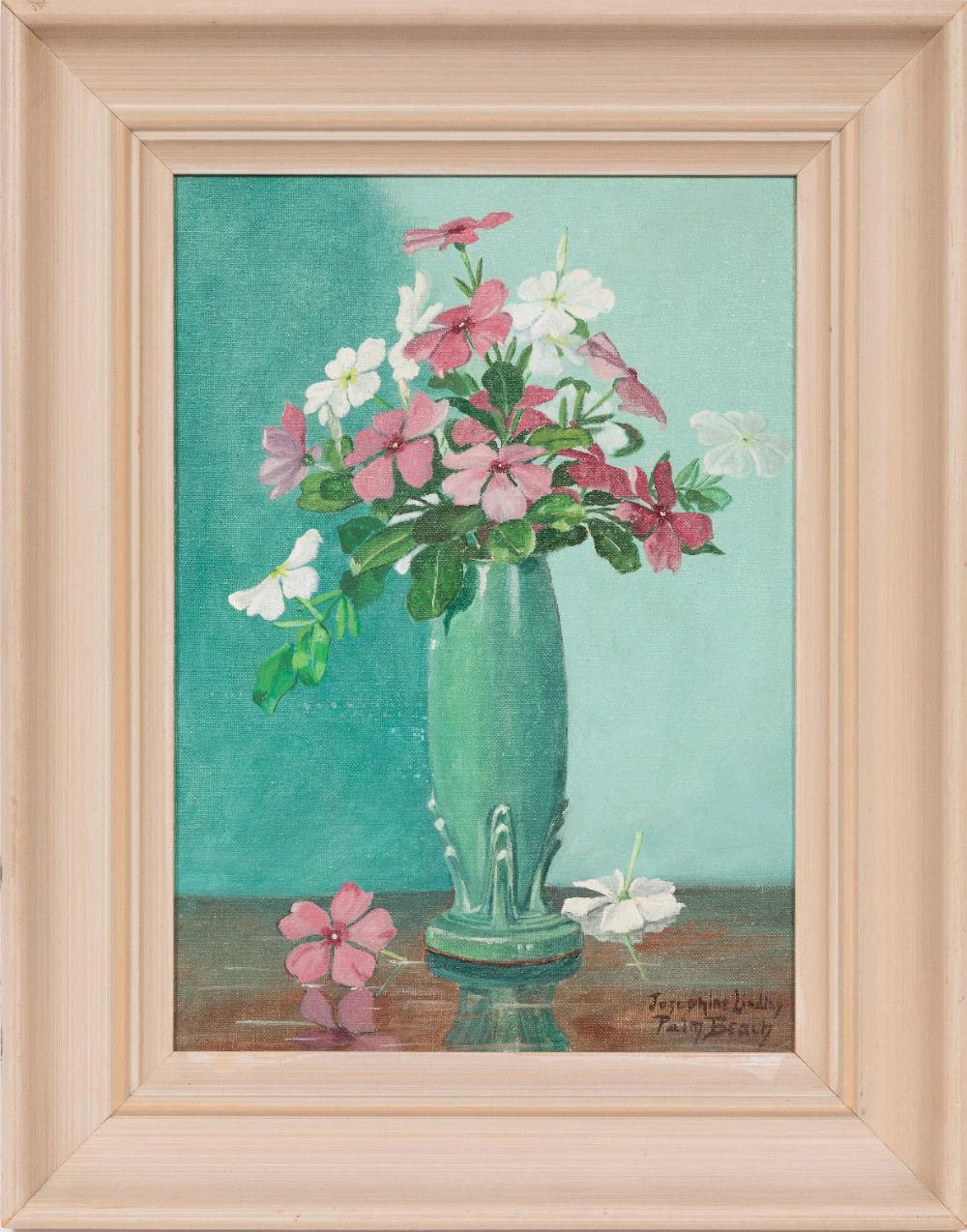Josephine Lindley, Still Life of Pink and White Flowers, oil on canvas