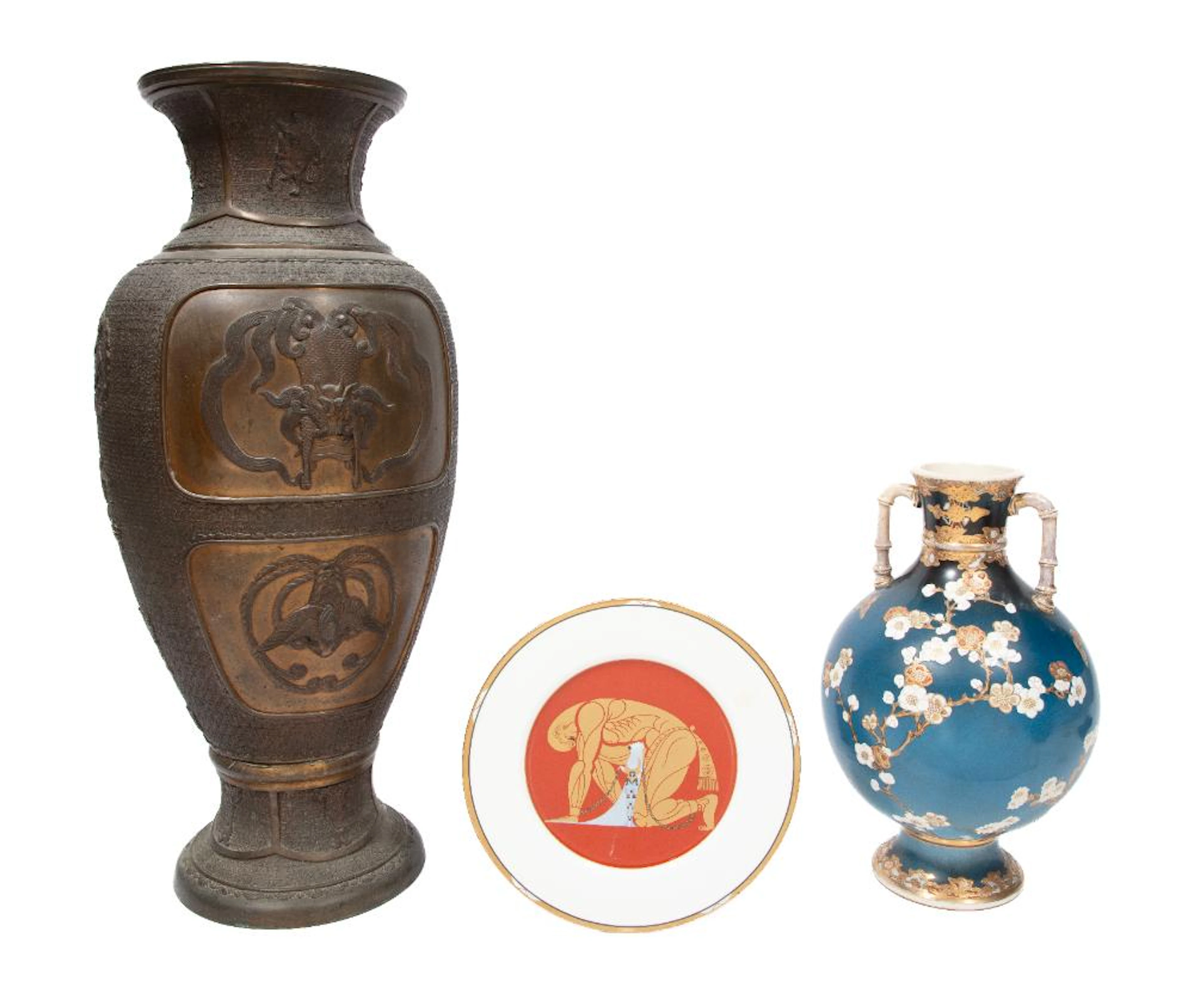 Japanese Moirage and Gilt Decorated Satsuma-Style Pottery Vase, Japanese