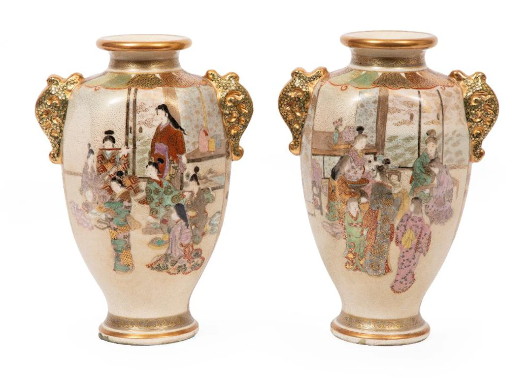 Pair of Antique Japanese Satsuma Vases