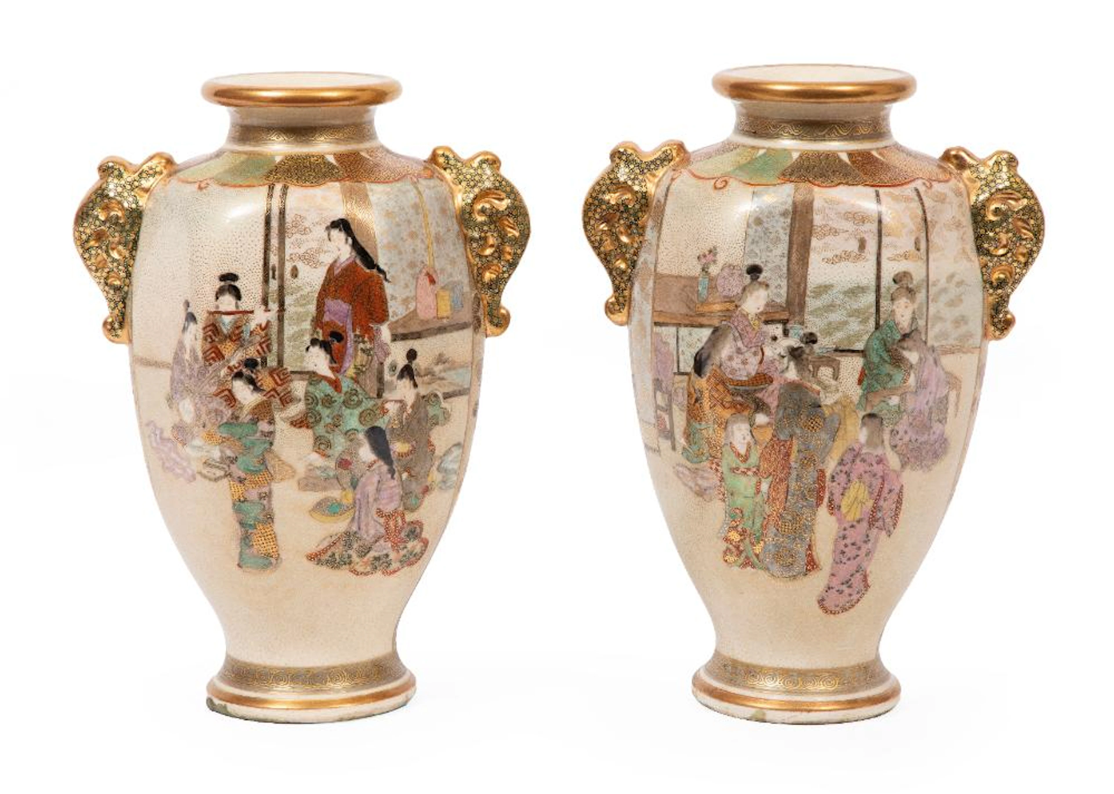 Pair of Antique Japanese Satsuma Vases