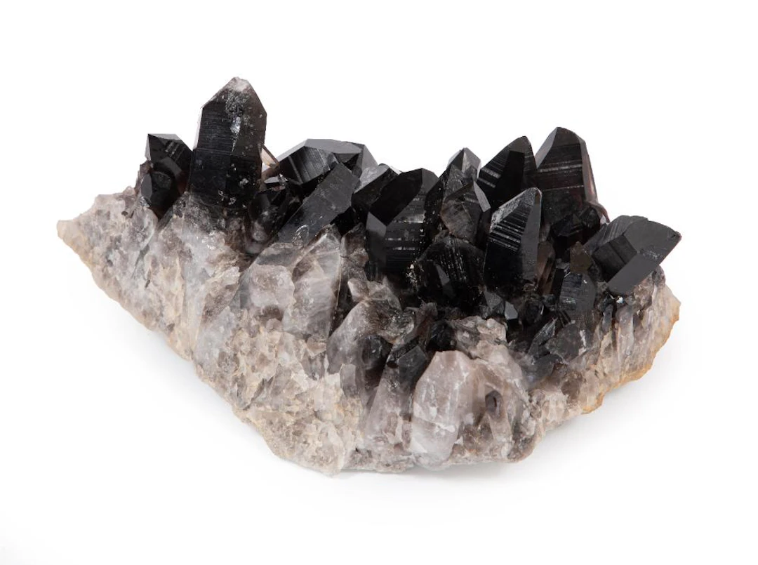 Natural Morion Black Smoky Quartz Cluster Specimen