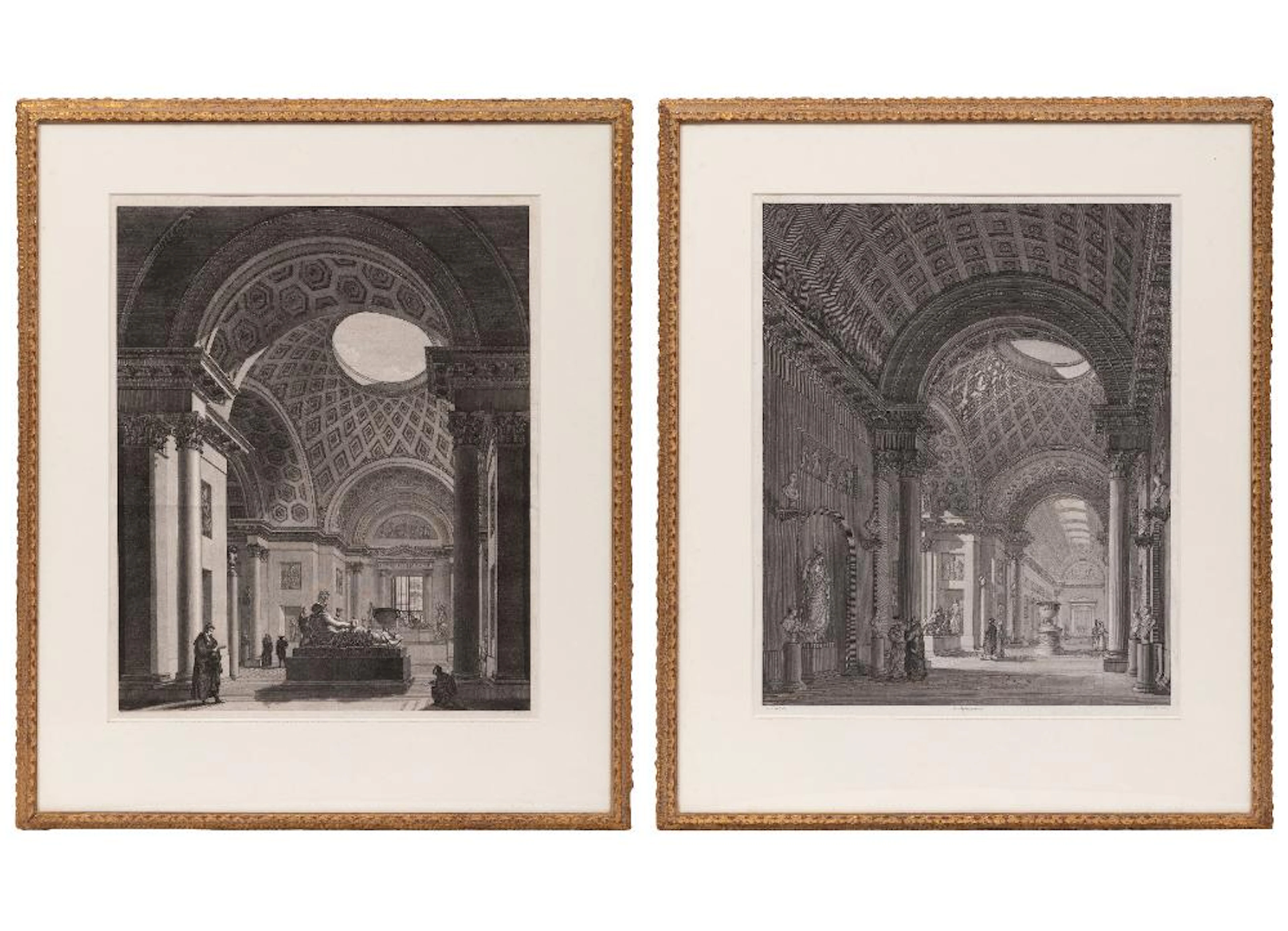 Two Angelo Toselli Etchings on Paper, Veduta Centrale del Museo Pio