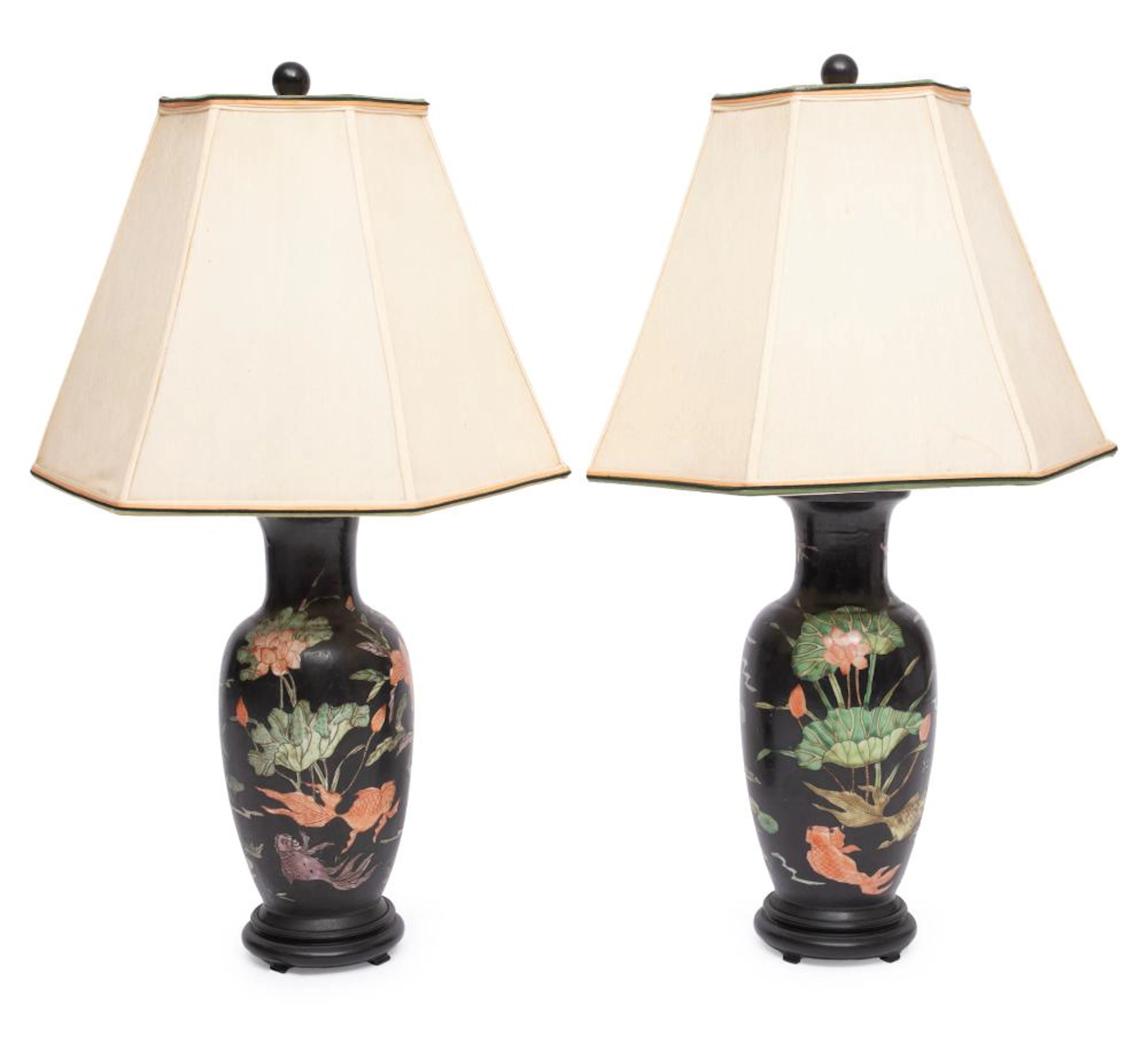 Pair of Chinese Famille Noire Porcelain Vases as Lamps