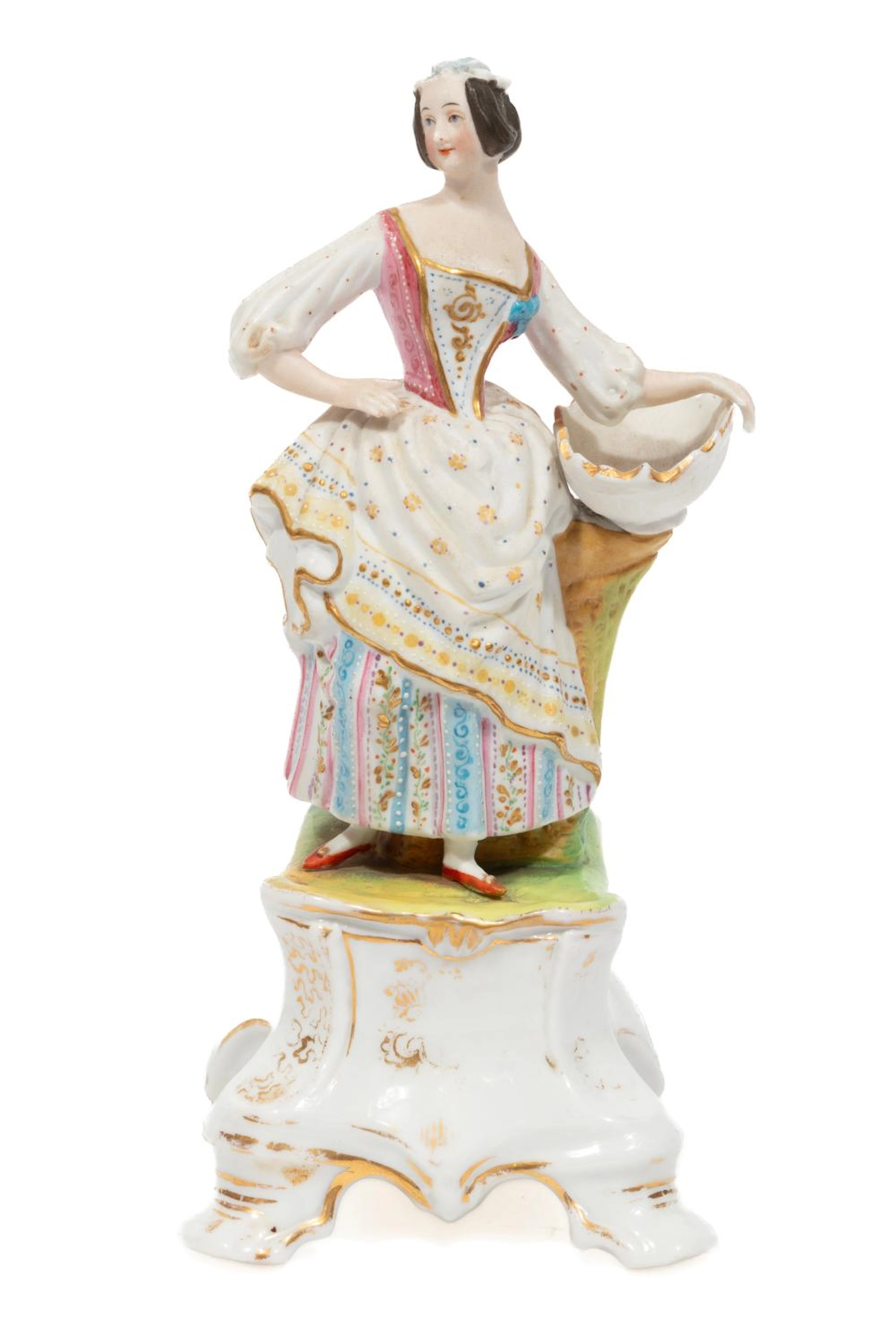 Continental Bisque and Polychrome-Decorated Porcelain Figure of a Maid