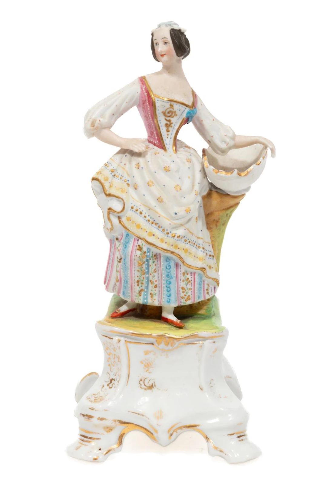 Continental Bisque and Polychrome-Decorated Porcelain Figure of a Maid