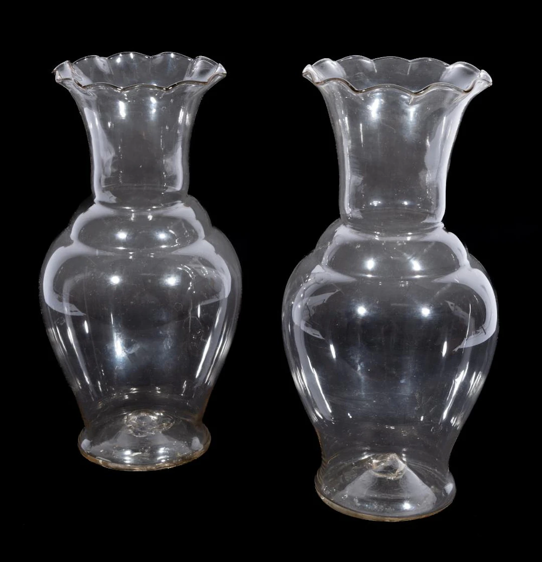 Pair of Antique Clear Blown Glass Vases