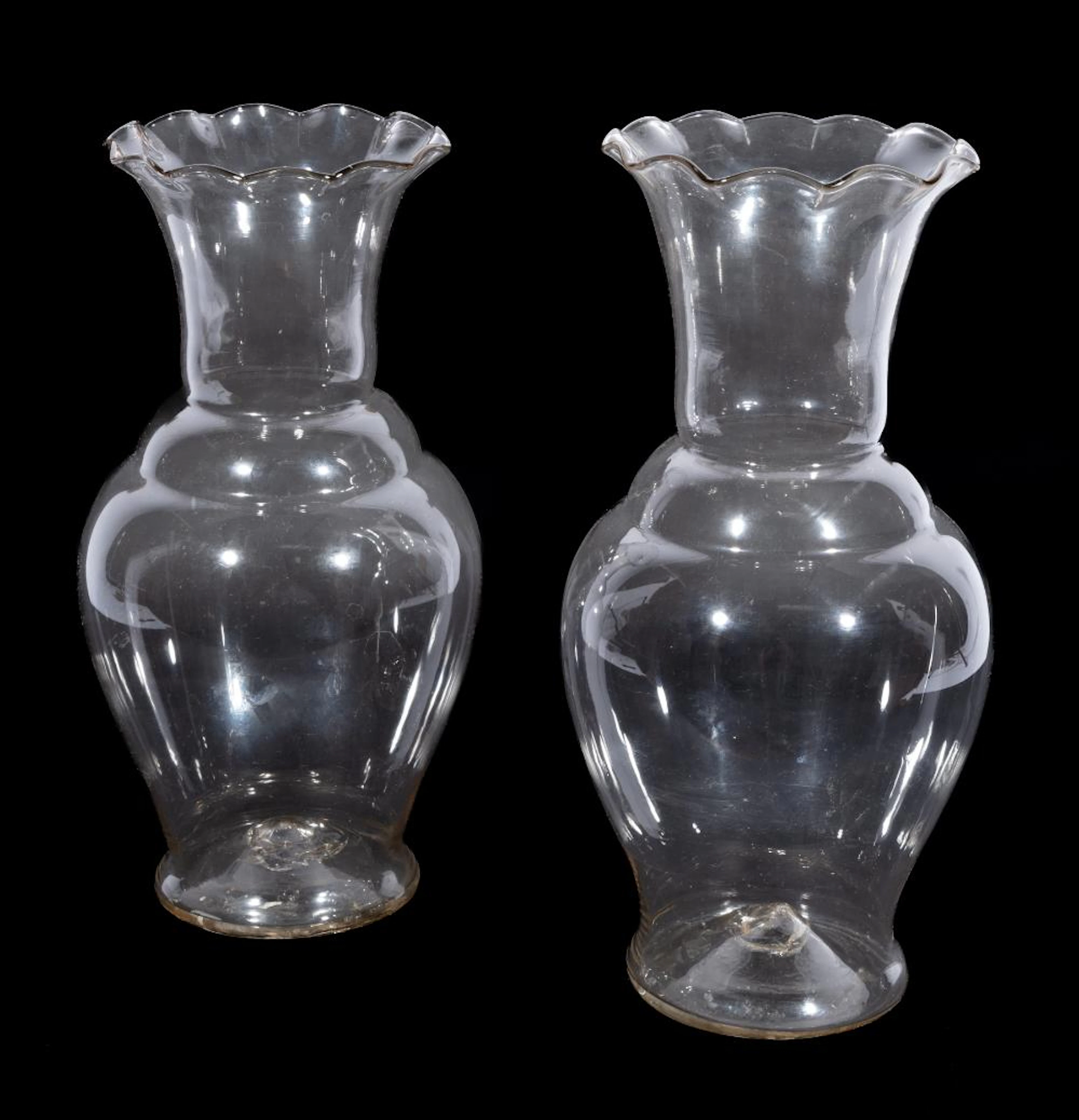 Pair of Antique Clear Blown Glass Vases