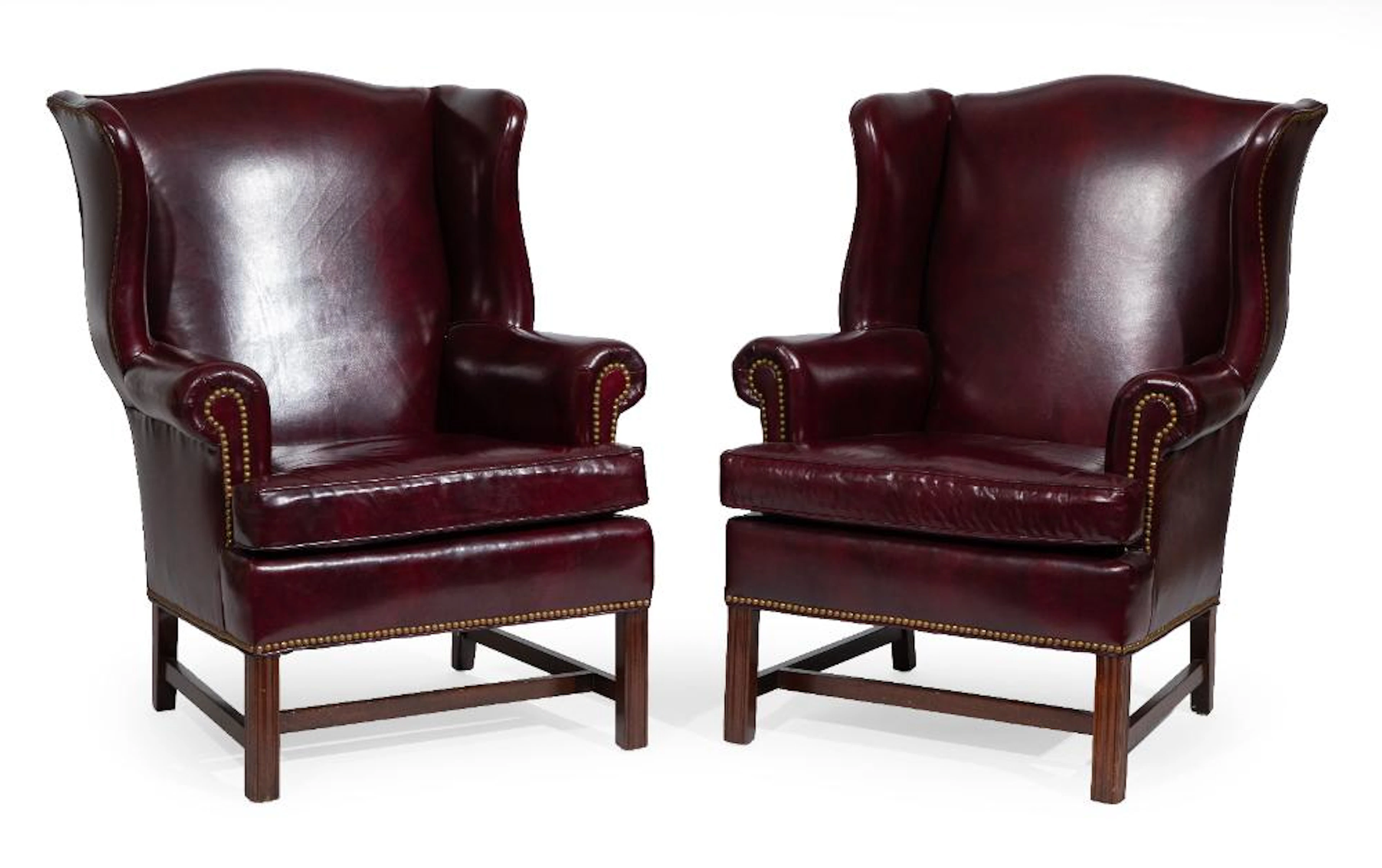 Pair of American Leather Wingback Chairs
