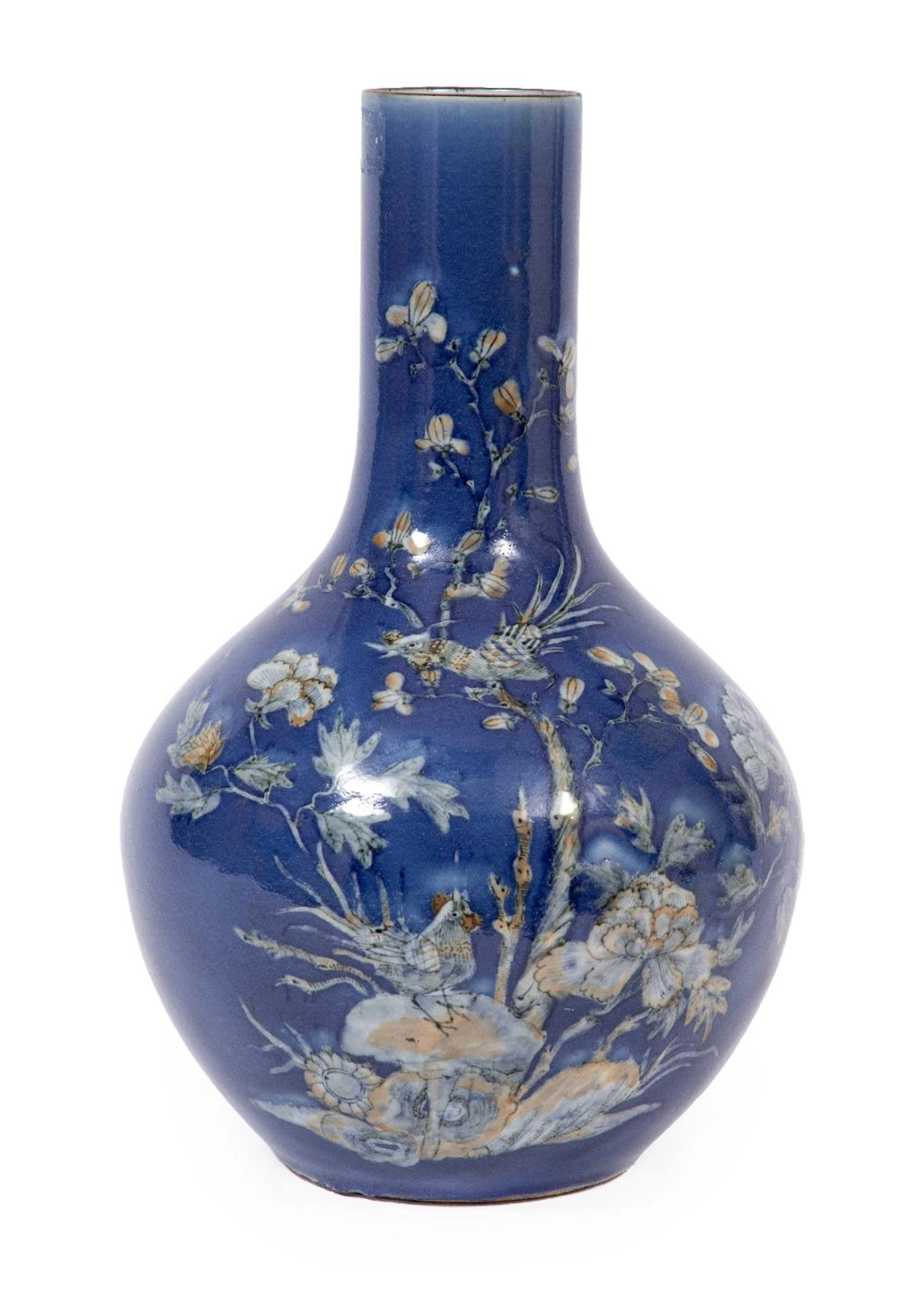 Large Chinese Powder Blue Ground Porcelain Bottle Vase