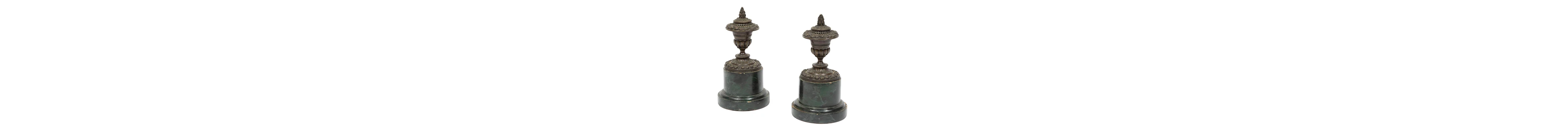 Pair of Victorian Patinated Brass and Faux Marble Paint-Decorated Wood Censers