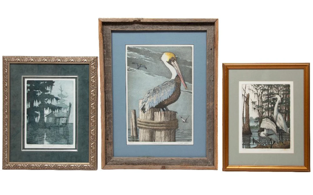 Three John Akers Hand-Colored Etchings
